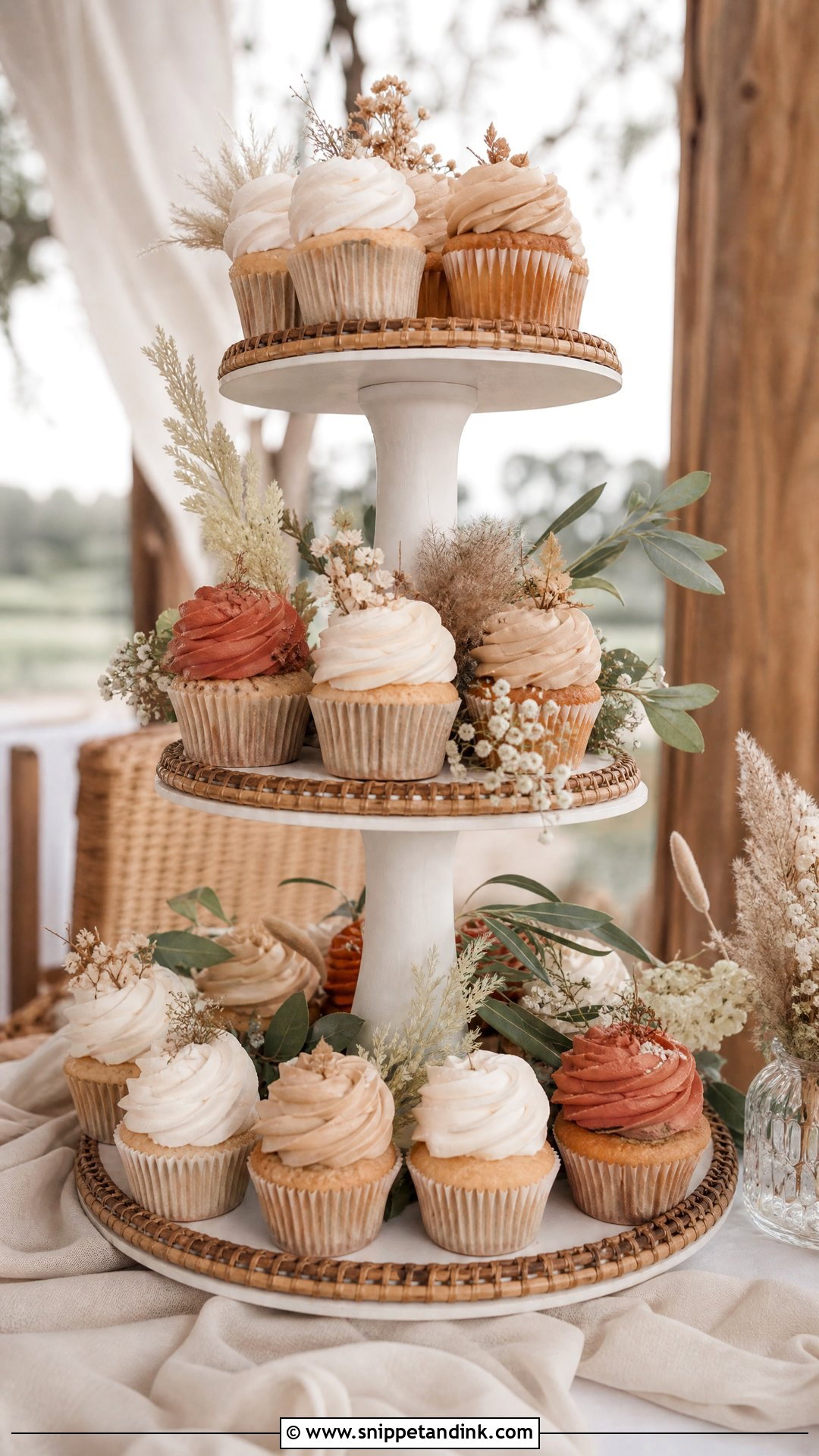 Boho Wedding Cupcake Tower - Snippet and Ink - 20 Wedding Cupcake Tower Ideas