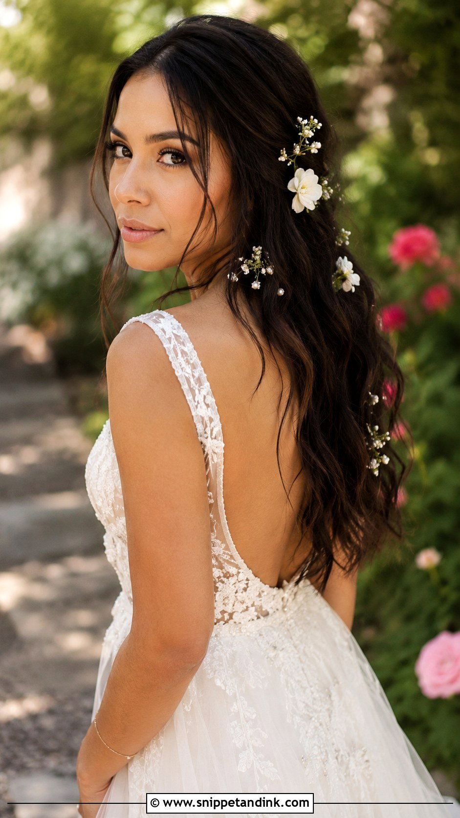 Boho Wedding Hair Down with Flowers - Snippet and Ink - 20 Medium Length Wedding Hair Down Ideas