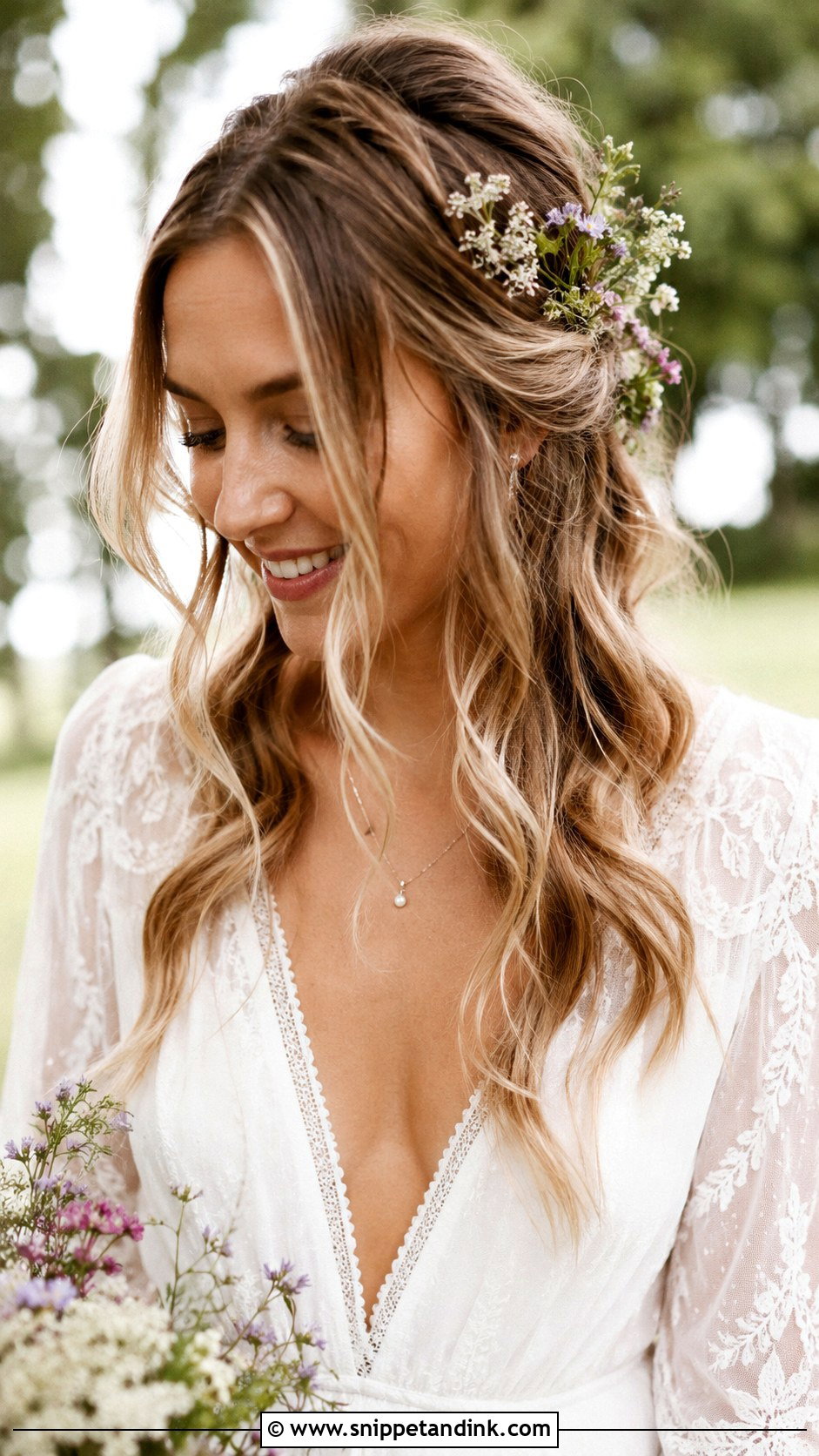 Boho Wedding Hair With Tendrils - Snippet and Ink - 20 Spring Wedding Hair Ideas