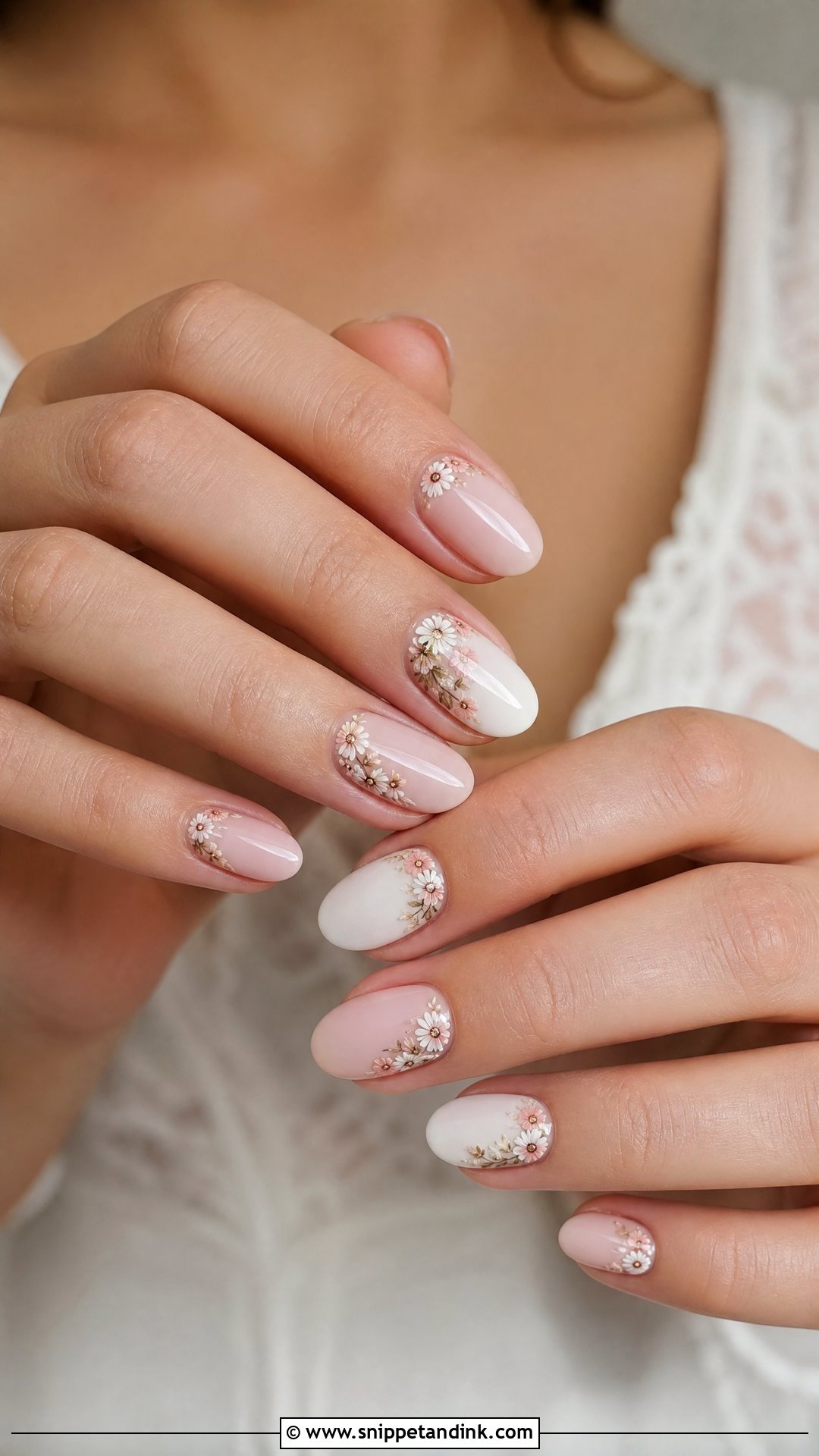 Boho Wedding Nails With White Floral Art - Snippet and Ink - 25 Boho Wedding Nails