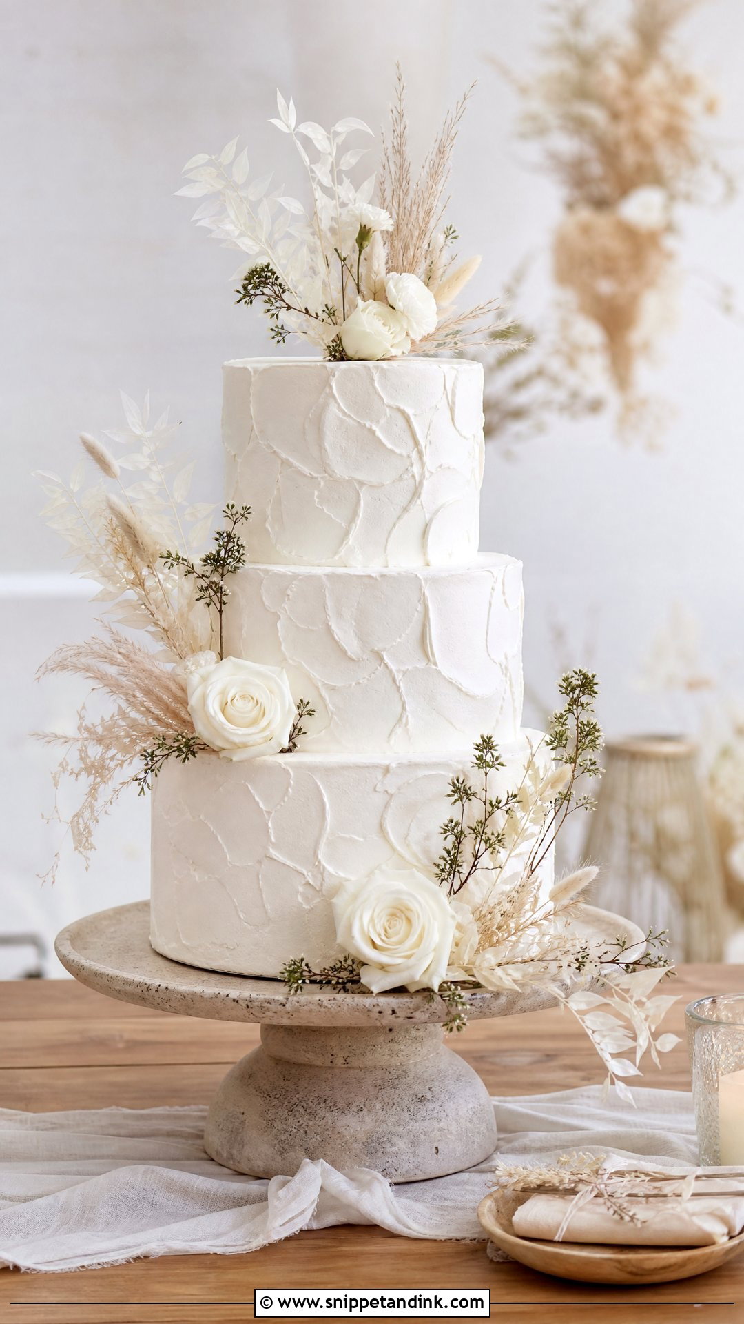 Boho White Wedding Cake - Snippet and Ink - 25 Boho Cake Design Ideas for Wedding