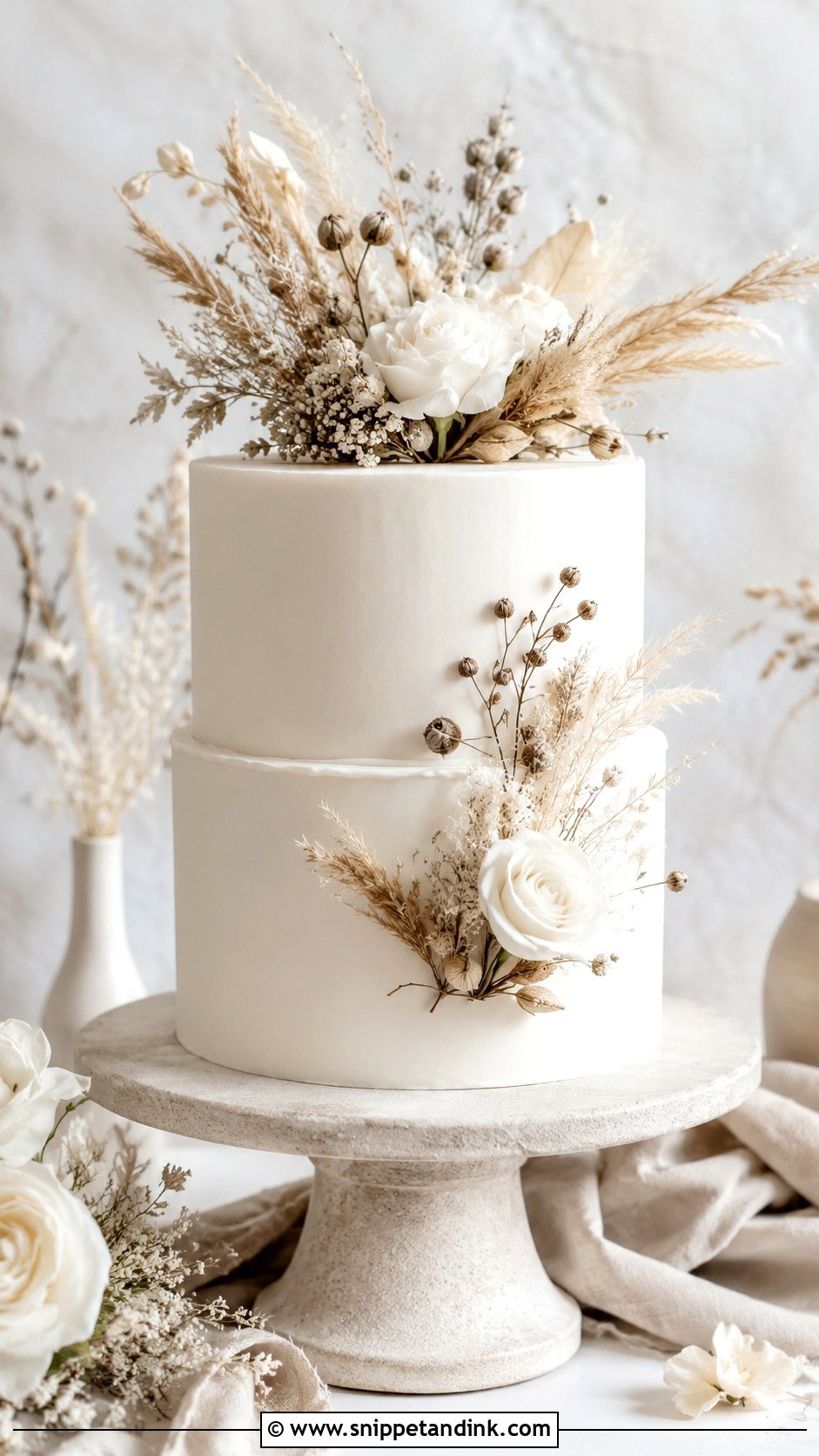 Boho White Wedding Cake - Snippet and Ink - 20 Bohemian Cake Ideas for Wedding