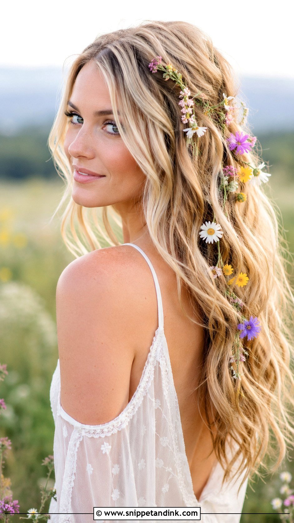 Boho Wildflower Wedding Hairstyle - Snippet and Ink - 25 Boho Wedding Hairstyles