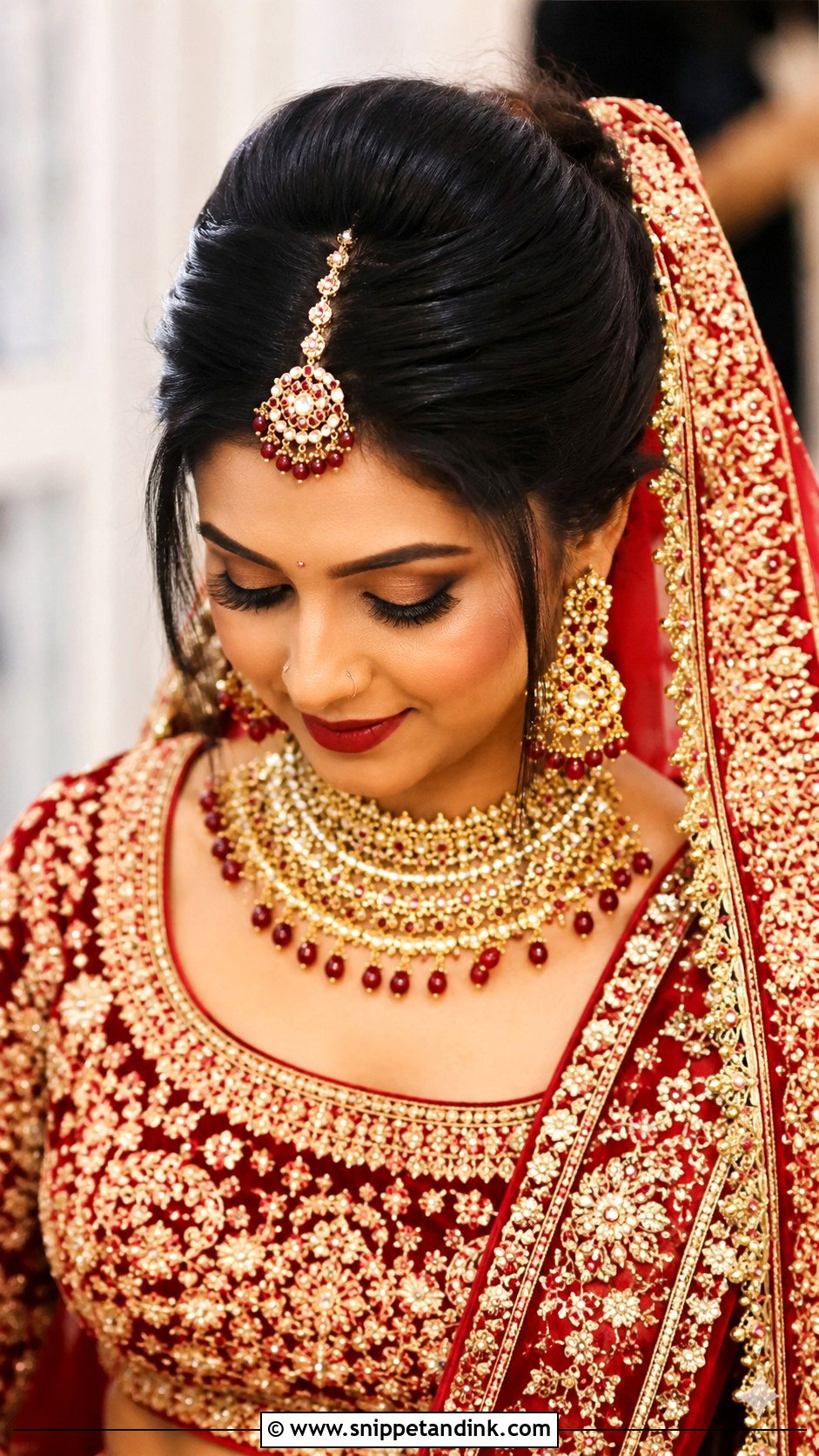 Bouffant Bun Bridal Hairstyle With Dupatta - Snippet and Ink - 20 Indian Bridal Hairstyles with Dupatta
