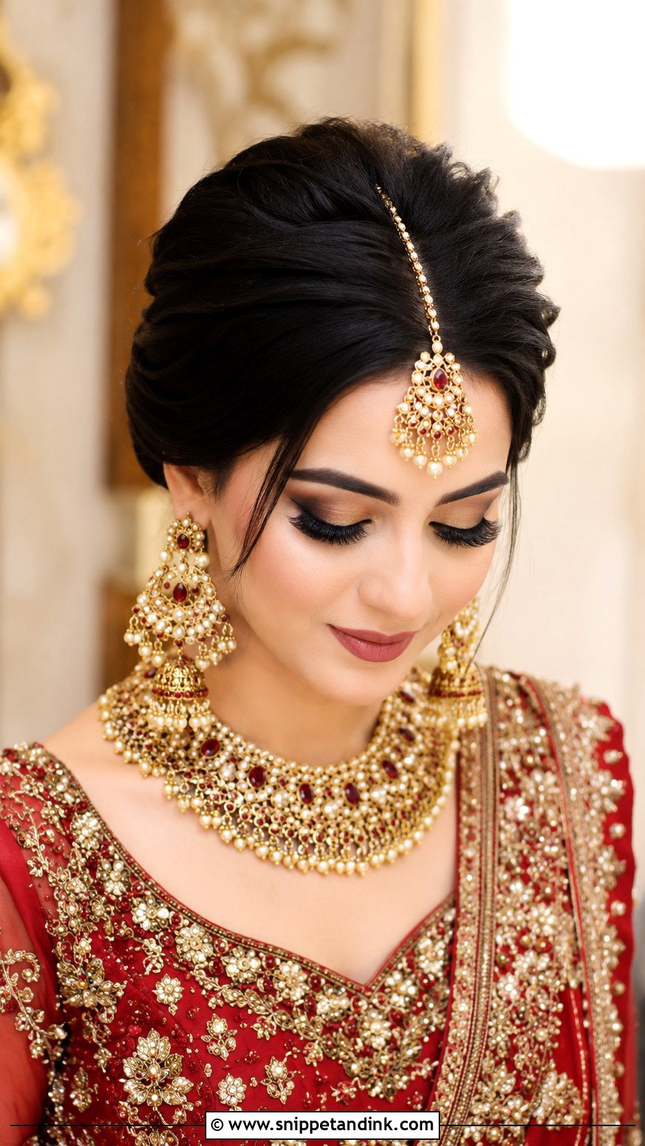 Bouffant Bun With Maang Tikka - Snippet and Ink - 20 Pakistani Barat Bride Hairstyles