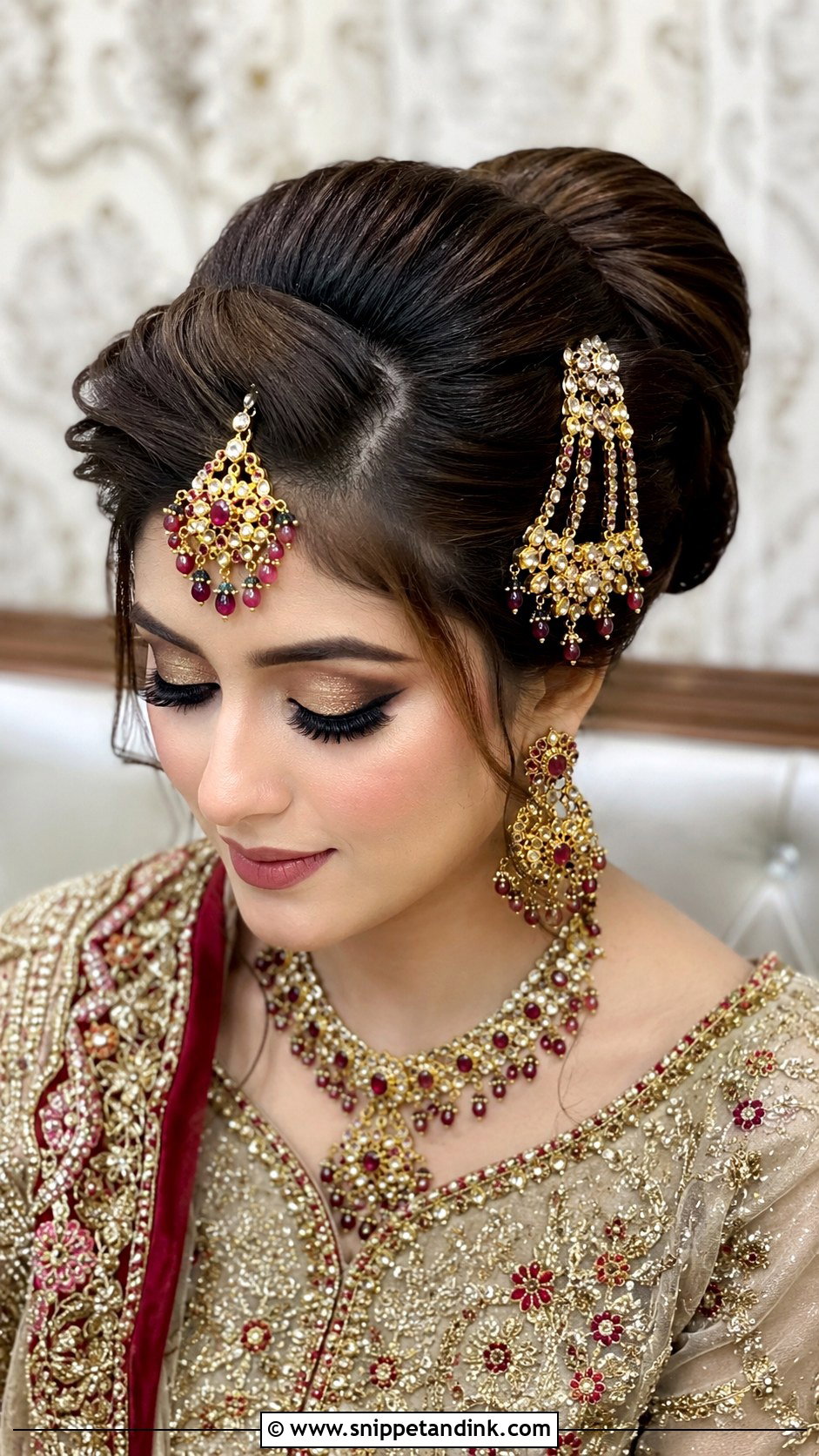 Bouffant Bun With Maang Tikka - Snippet and Ink - 20 Pakistani Bridal Hairstyles