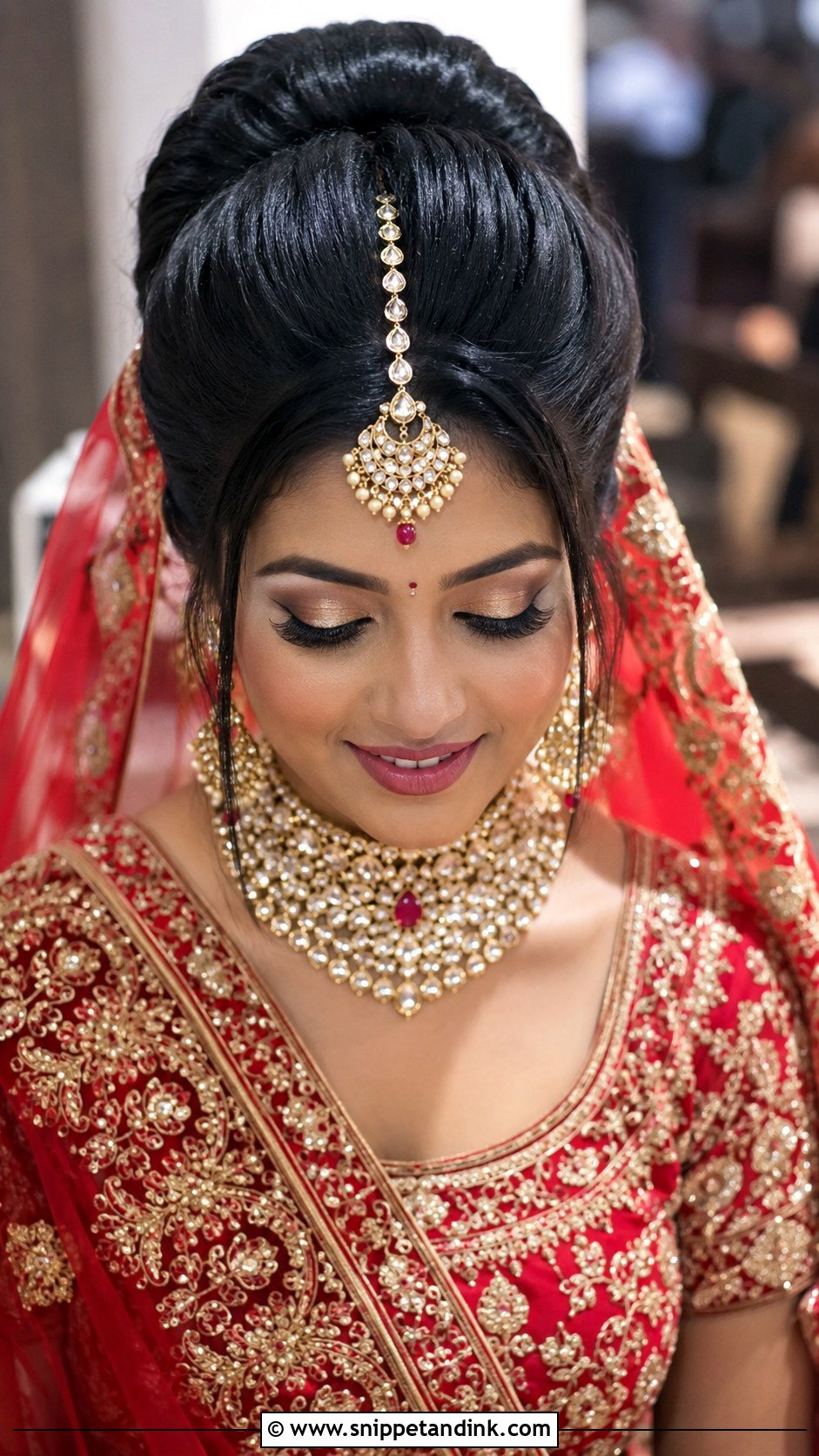 Bouffant Bun With Maang Tikka - Snippet and Ink - 20 Indian Wedding Hairstyles for Round Face