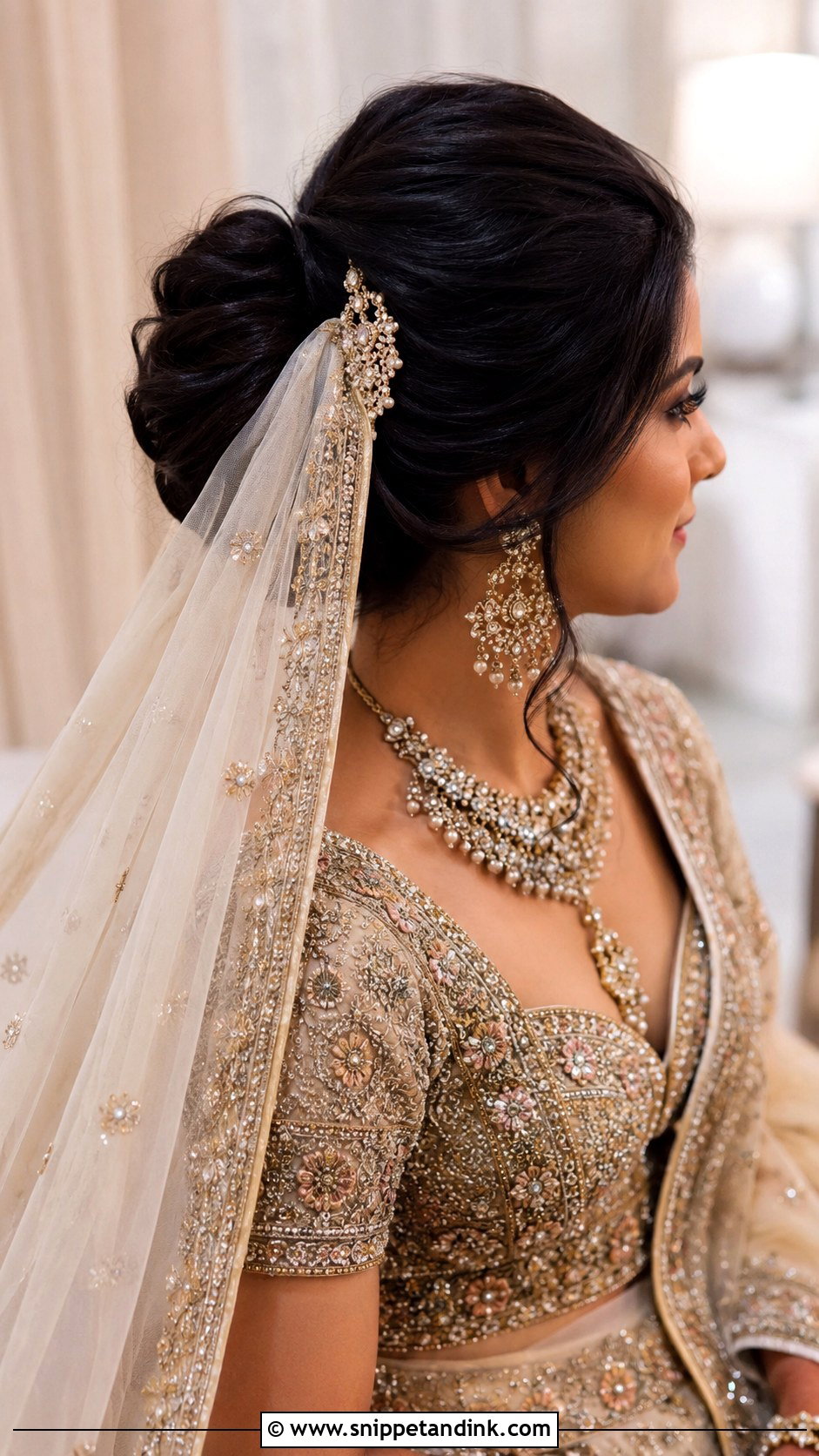Bouffant Bun With Veil - Snippet and Ink - 25 Hindu Bride Hairstyle Ideas