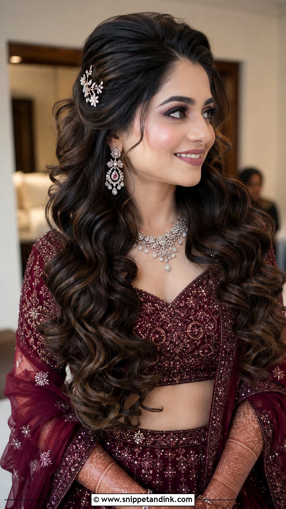 Bouffant Front With Long Curls - Snippet and Ink - 25 Indian Bridal Front Hairstyles