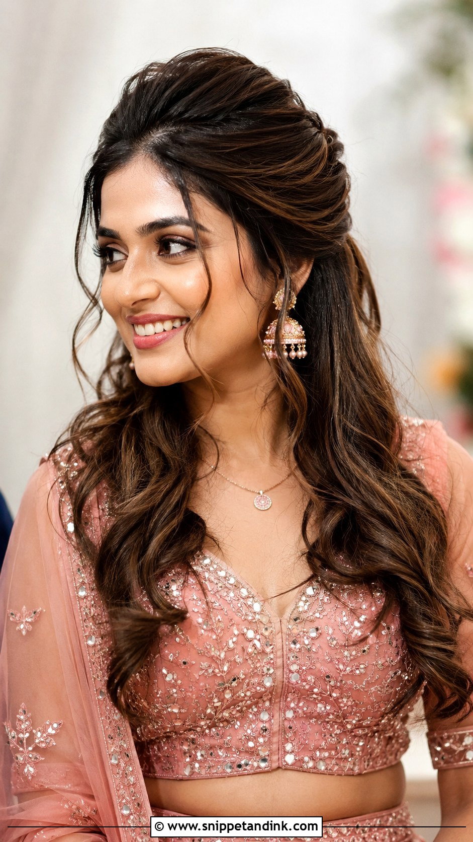 Bouffant Half Up Half Down - Snippet and Ink - 20 Indian Wedding Hairstyles for Round Face