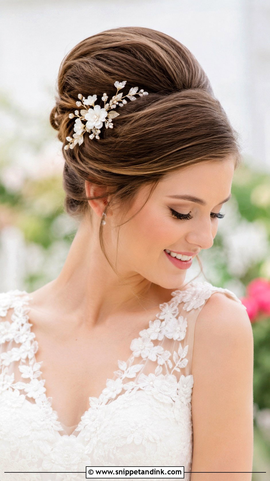 Bouffant Updo With Floral Pins - Snippet and Ink - 25 60s Wedding Hair Ideas