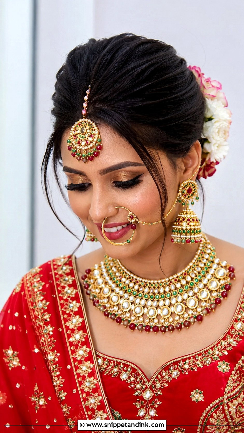 Bouffant Updo With Statement Tikka - Snippet and Ink - 20 Desi Bridal Hair Ideas