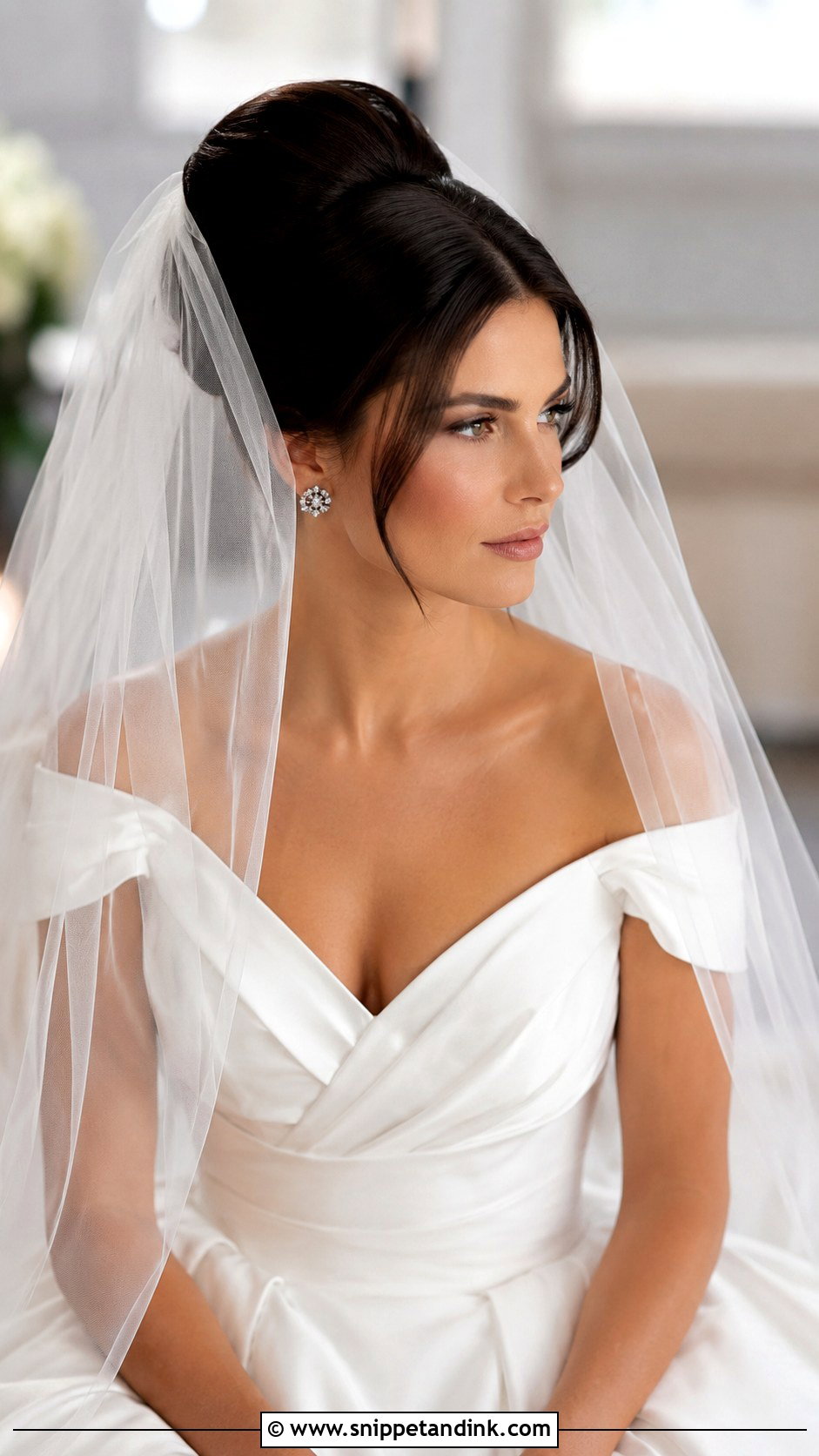 Bouffant Updo With Veil at the Front - Snippet and Ink - 25 Veil Under Updo Ideas