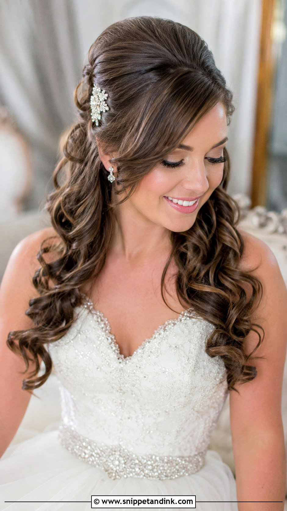 Bouffant With Half Down Curls - Snippet and Ink - 25 Bridal Hairstyles for Round Face