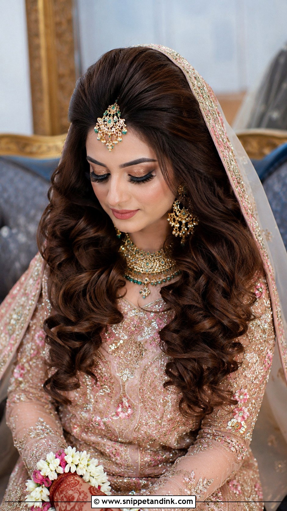 Bouffant With Long Curls - Snippet and Ink - 20 Pakistani Bridal Hairstyles with Dupatta
