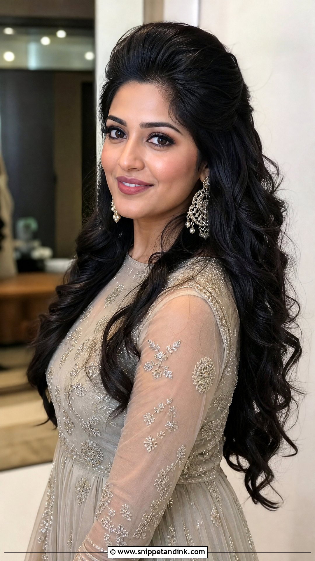 Bouffant With Open Hair - Snippet and Ink - 20 Indian Hairstyle for Wedding Guest Ideas