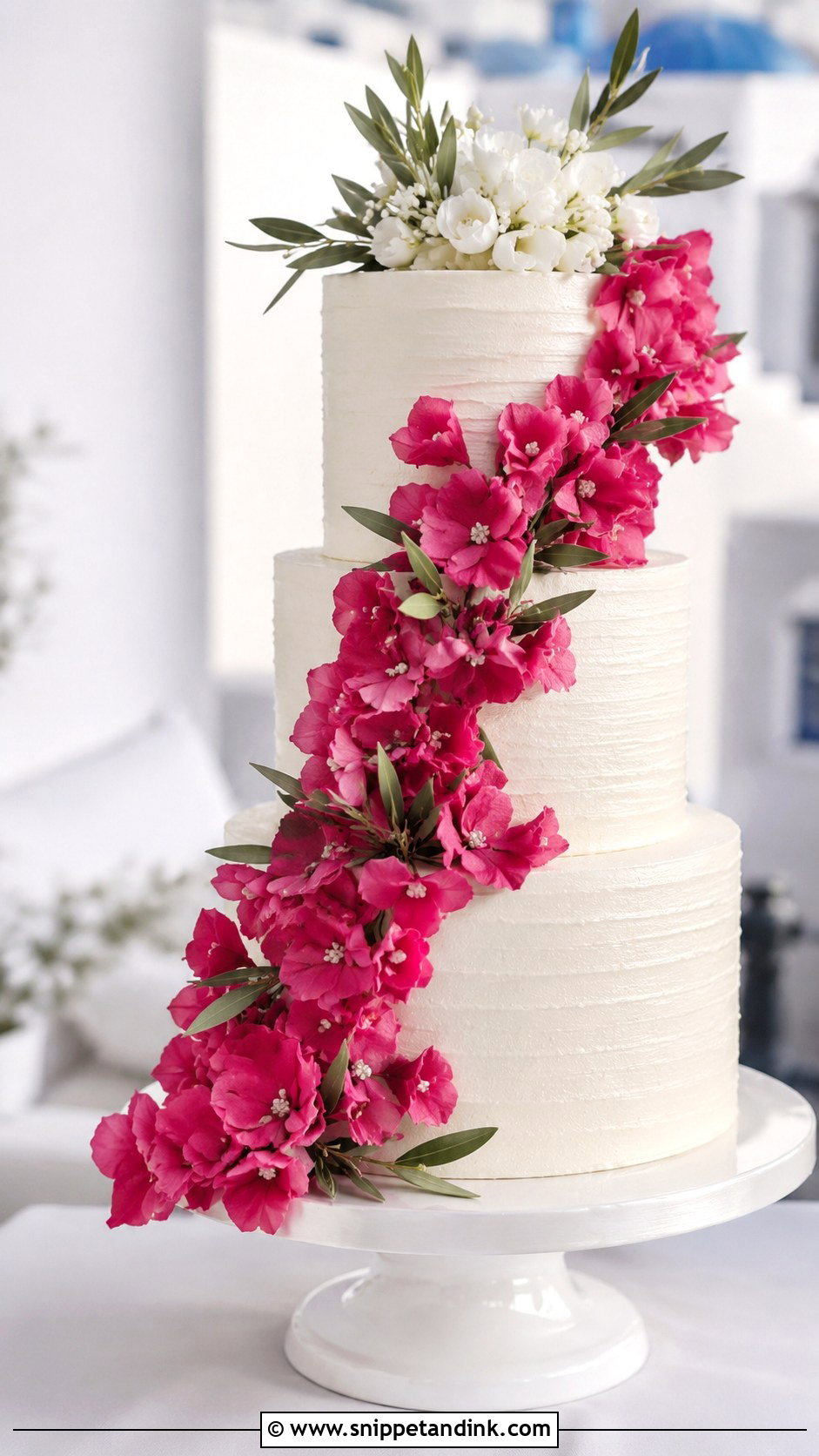 Bougainvillea Wedding Cake - Snippet and Ink - 20 Greek Theme Cake Ideas for Wedding