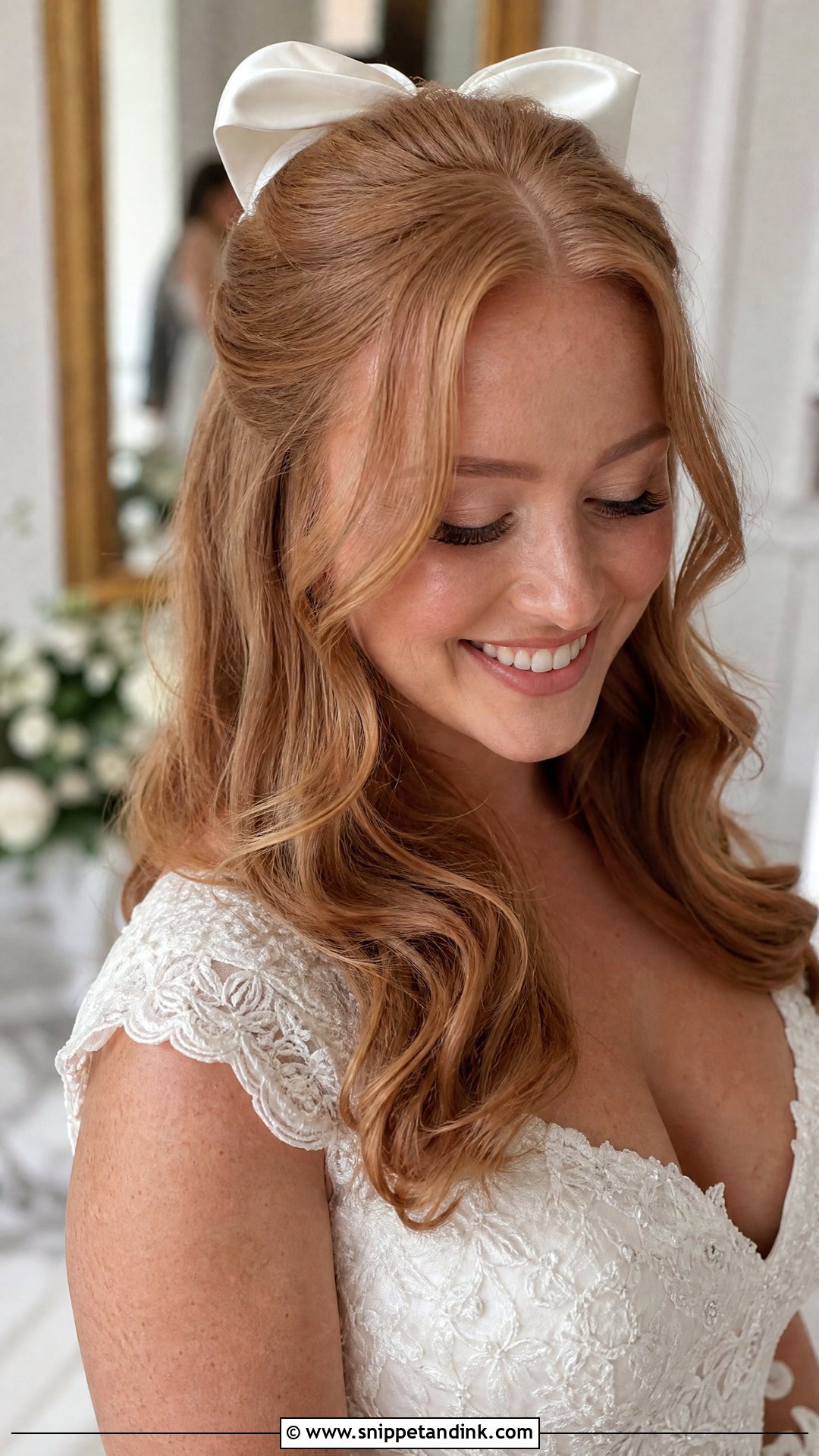 Bouncy Blowout Wedding Hair With Hair Bow - Snippet and Ink - 15 Bouncy Blowout Wedding Hair Ideas