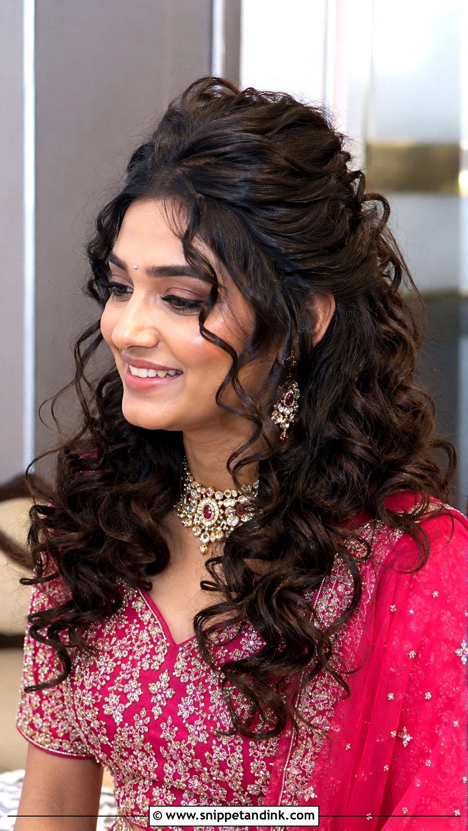 Bouncy Curls With Half Up Style - Snippet and Ink - 25 Easy Simple Medium Length Hair Hairstyles for Indian Weddings