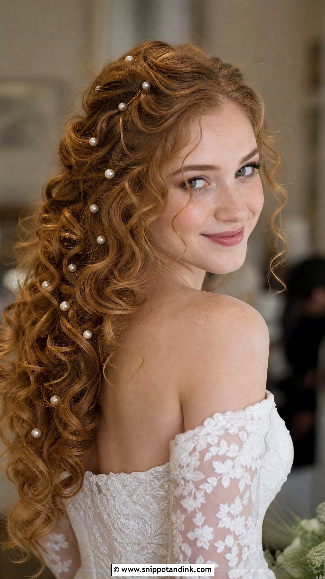 Bouncy Curls With Pearl Pins - Snippet and Ink - 20 Bridal Curls Down