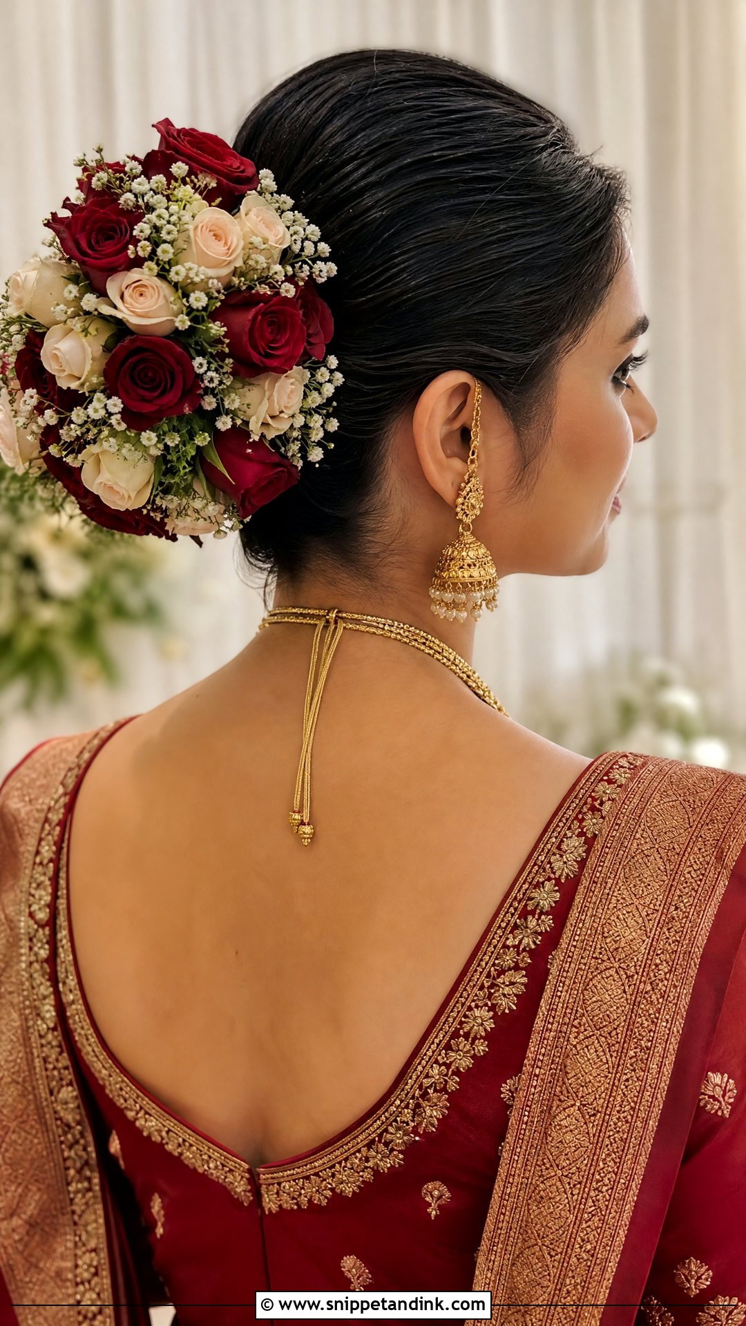Bouquet Bun with Fresh Flowers - Snippet and Ink - 20 Indian Hairstyles for Bridal