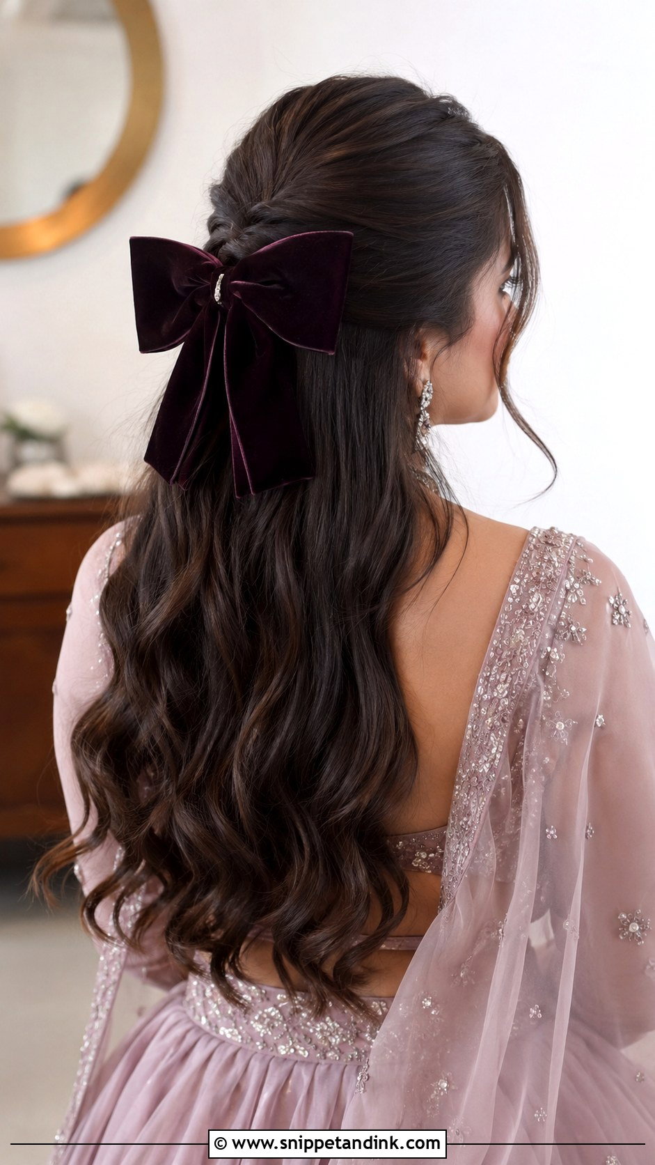Bow Accent Half Up Hairstyle - Snippet and Ink - 30 Engagement Hairstyles Front Look
