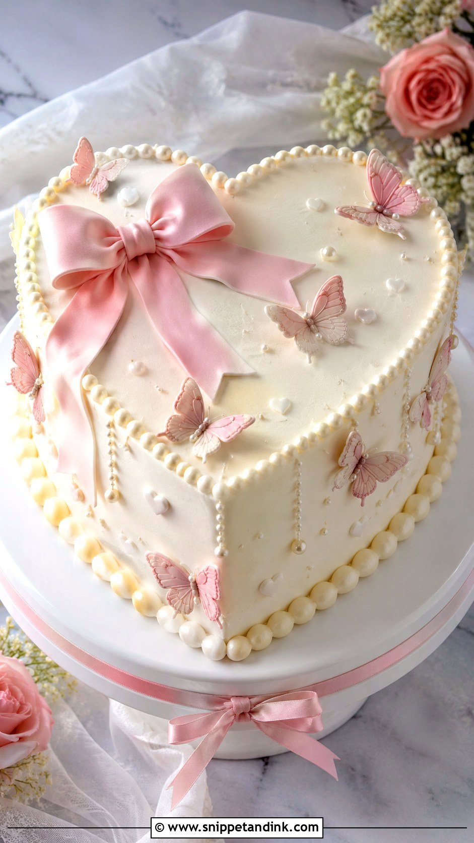 Bow Butterfly Heart Wedding Cake - Snippet and Ink - 20 Butterfly Heart Cake Ideas for Wedding
