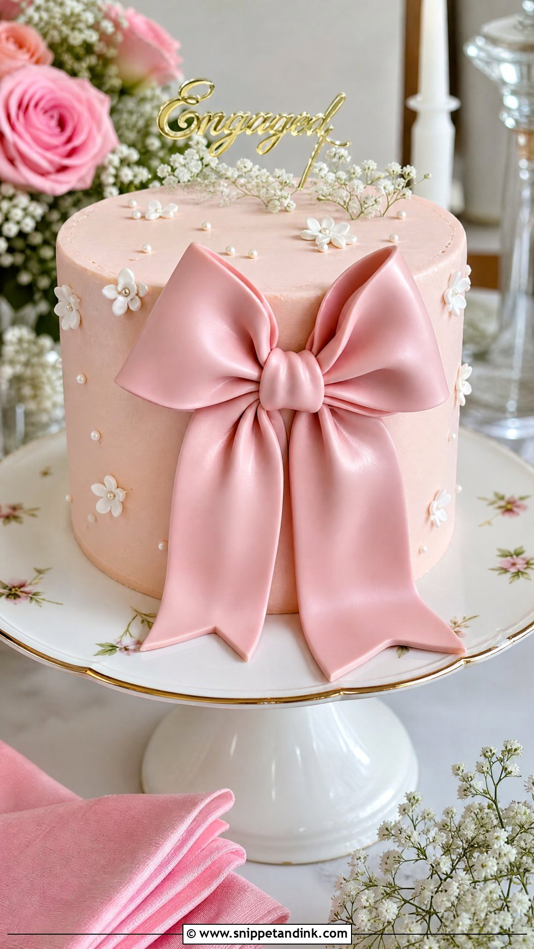 Bow Engagement Cake - Snippet and Ink - 25 Unique Engagement Cake Designs