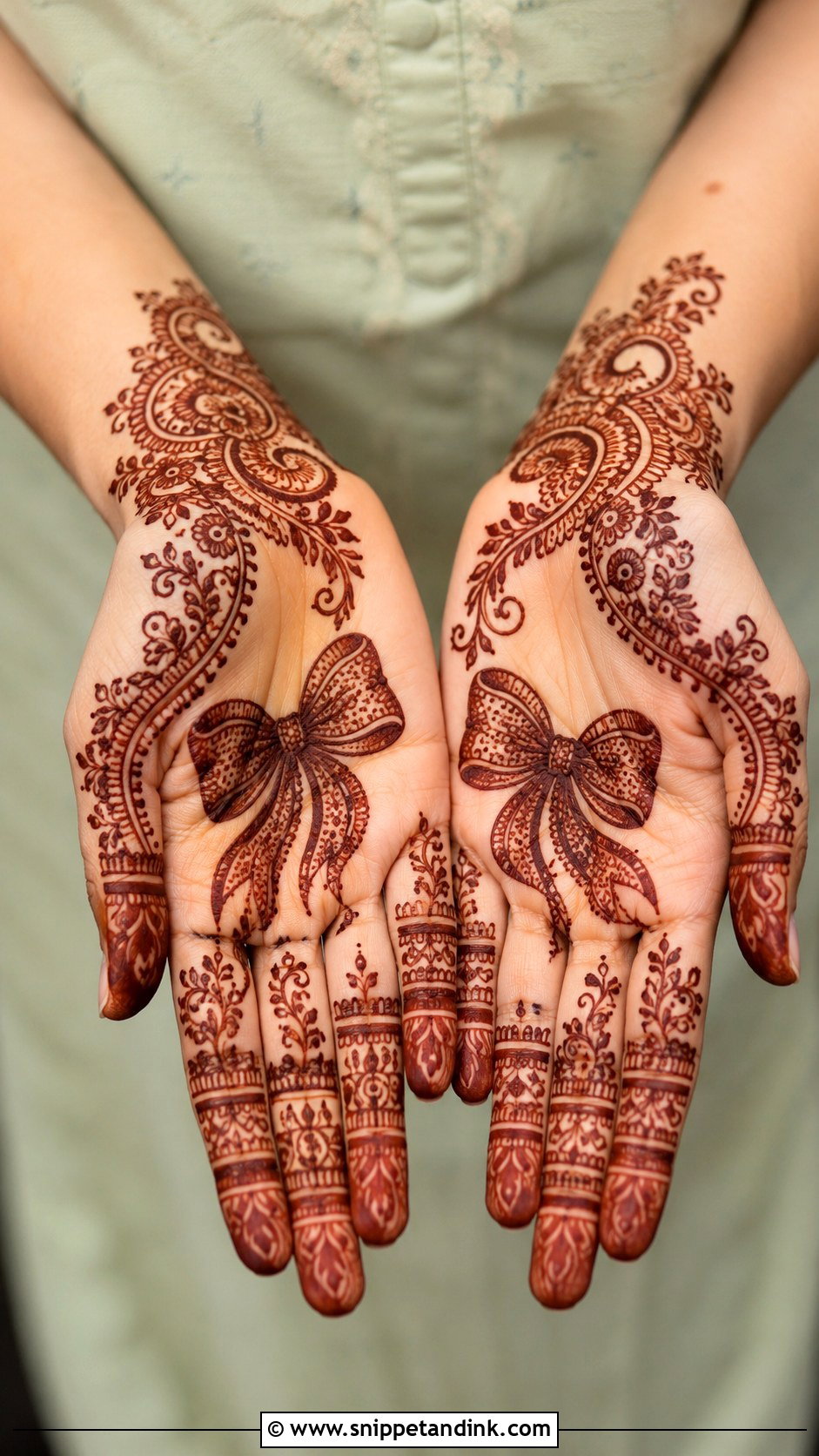 Bow Front Hand Mehndi Design - Snippet and Ink - 30 Bow Mehndi Designs