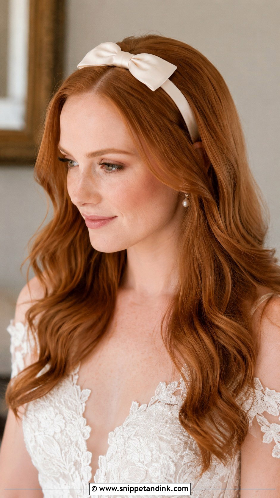 Bow Headband With Soft Waves - Snippet and Ink - 20 Wedding Hair with Bow Ideas