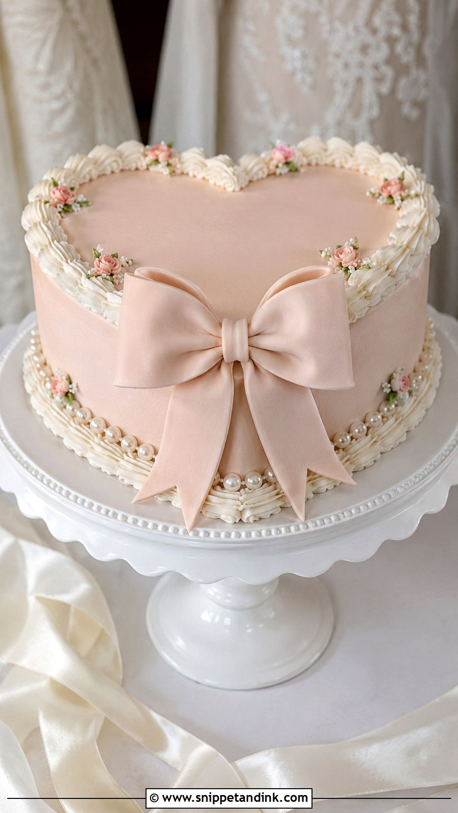 Bow Heart Shape Wedding Cake - Snippet and Ink - 20 Heart Shape Cake Ideas for Wedding