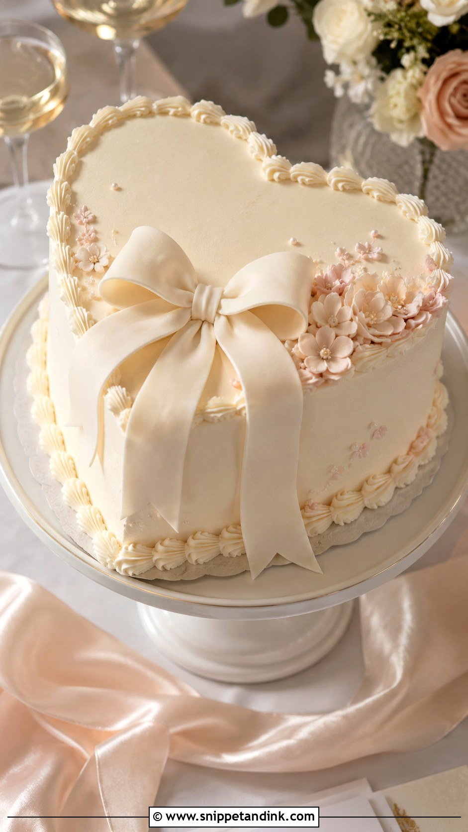 Bow Heart Shaped Wedding Cake - Snippet and Ink - 20 Heart Shaped Wedding Cakes