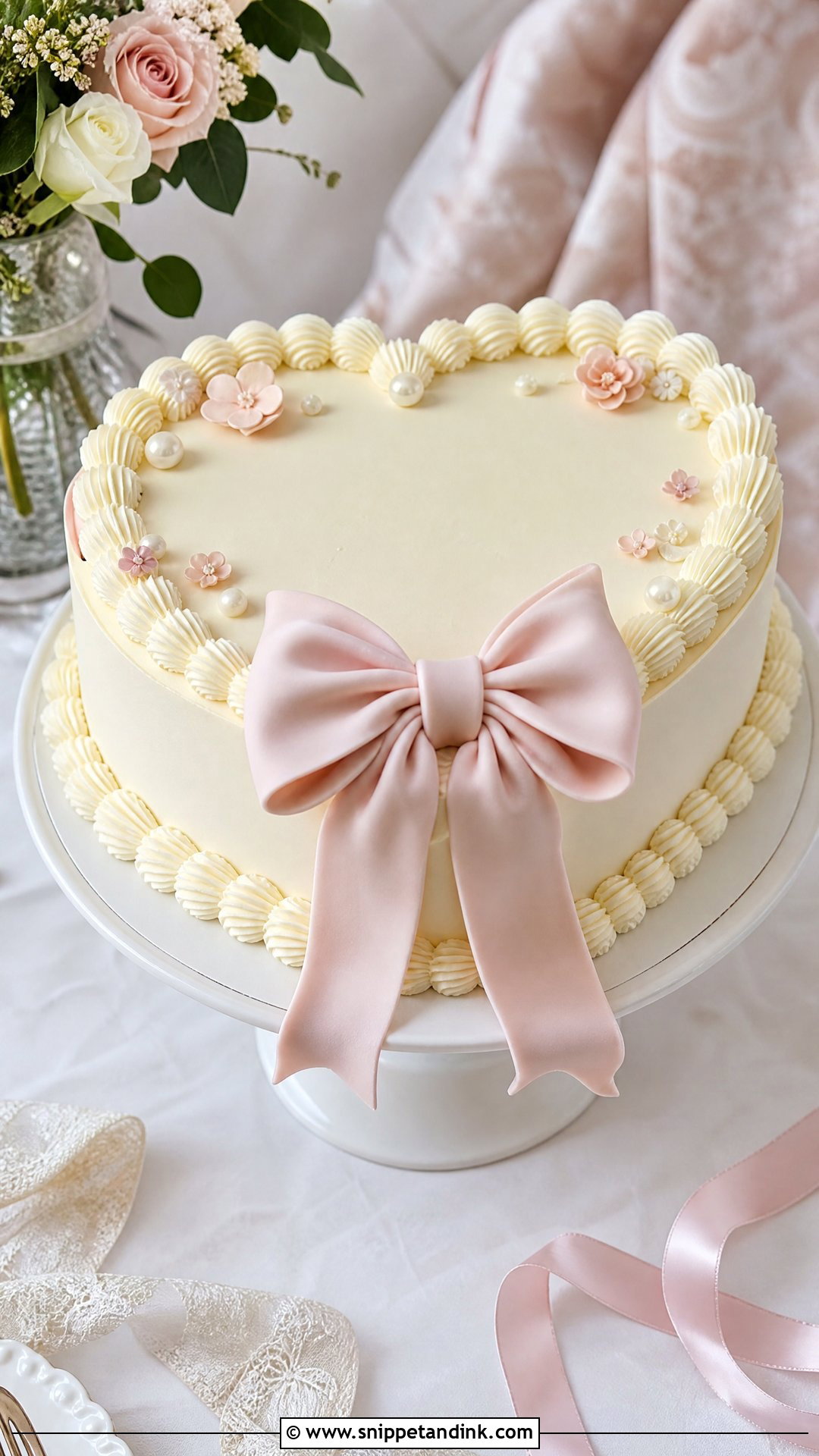 Bow Heart Wedding Cake - Snippet and Ink - 20 Love Heart Cake Ideas for Wedding