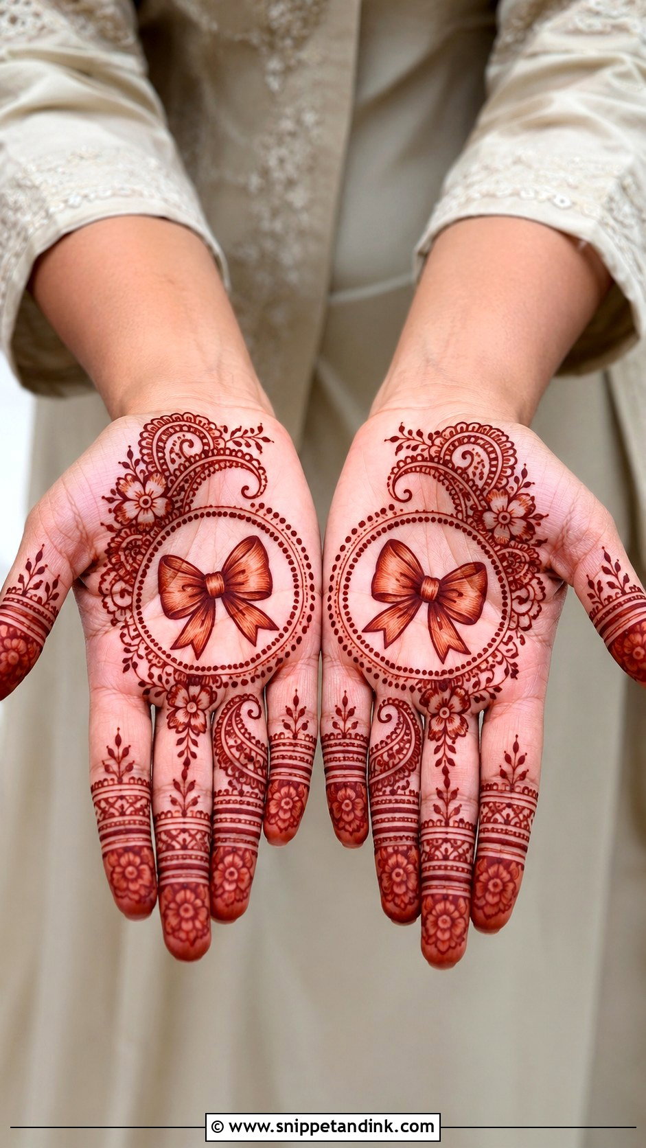 Bow Palm Mehndi Design - Snippet and Ink - 30 Bow Mehndi Designs