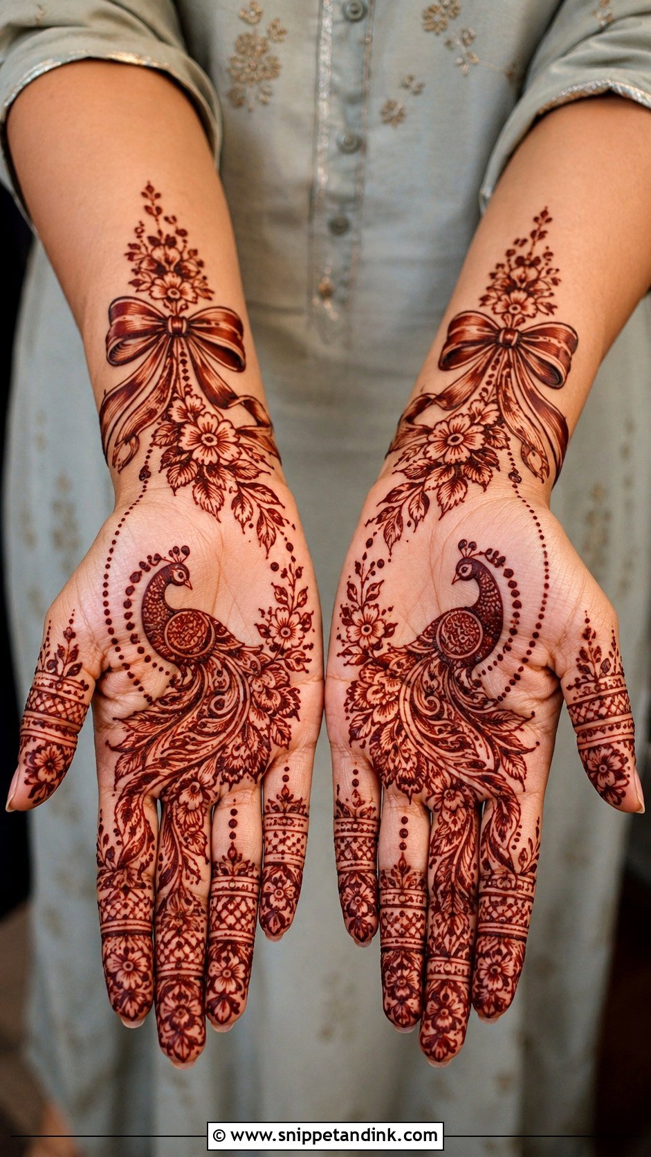 Bow Peacock Mehndi Design - Snippet and Ink - 30 Bow Mehndi Designs