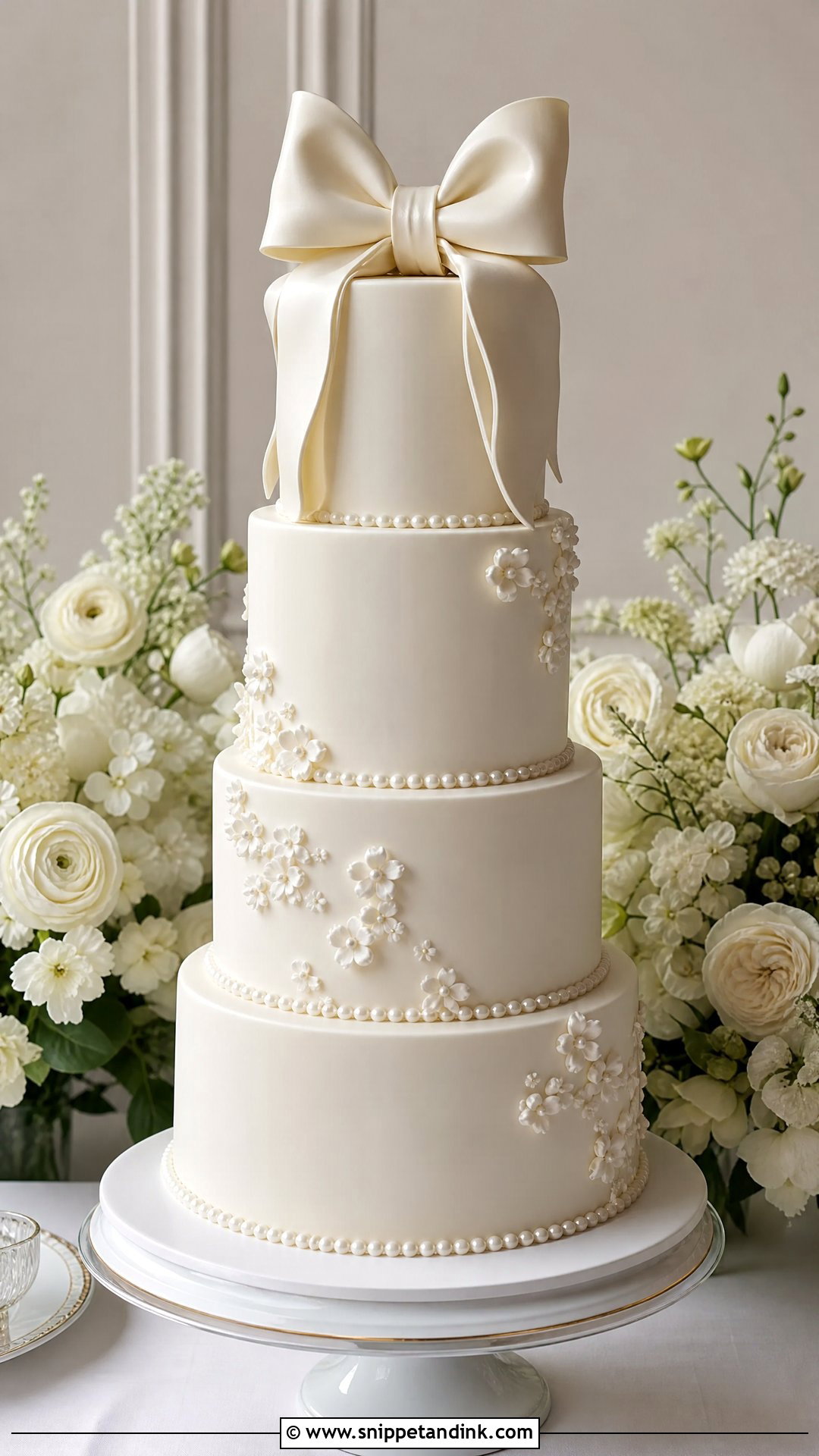 Bow Topper Wedding Cake - Snippet and Ink - 35 Bow Cake Ideas for Wedding