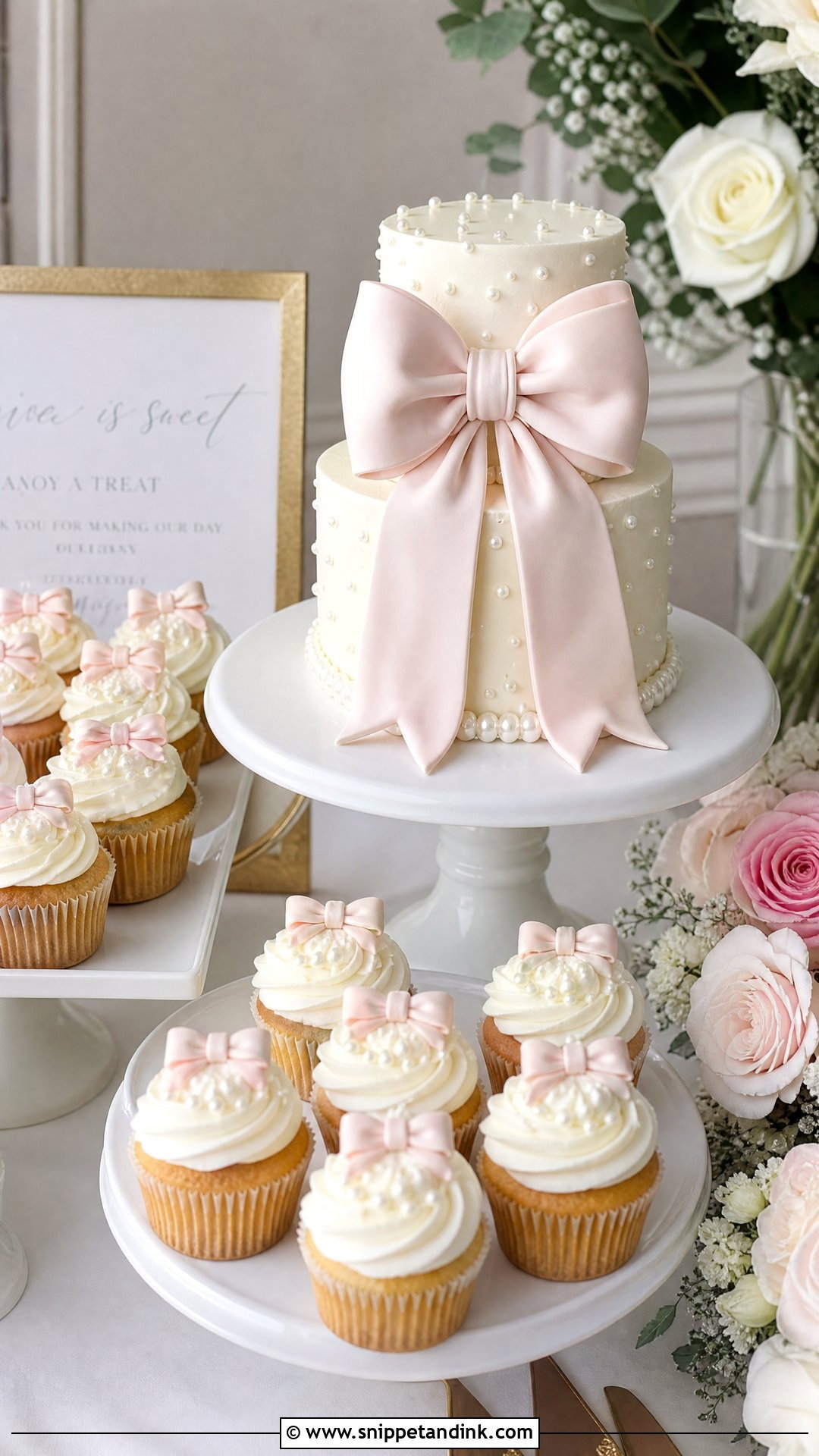 Bow Wedding Cake With Cupcakes - Snippet and Ink - 35 Bow Cake Ideas for Wedding