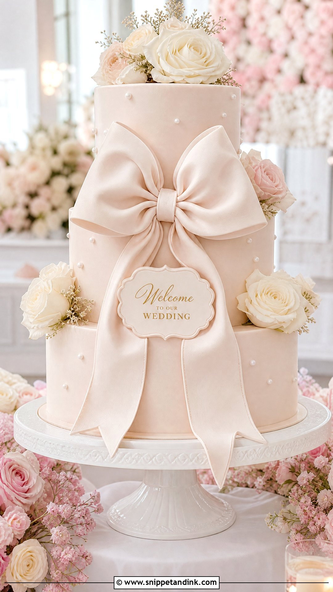 Bow Welcome Wedding Cake - Snippet and Ink - 30 Welcome Cake Ideas for Wedding