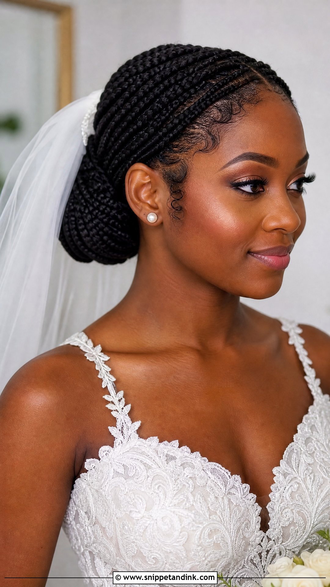 Box Braid Bun With Veil Wedding Hairstyle - Snippet and Ink - 15 Box Braid Wedding Hairstyles
