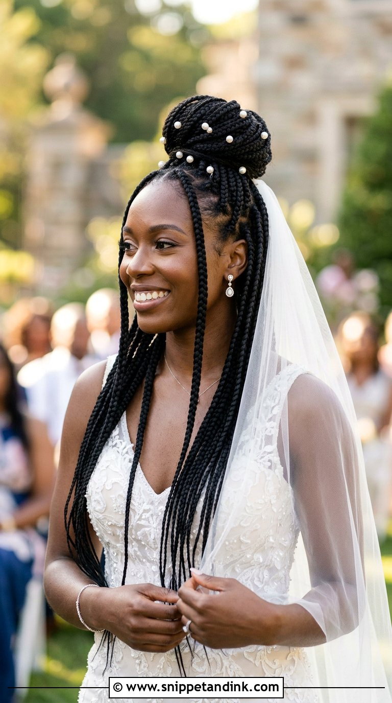 Box Braid Half Up Half Down for Brides - Snippet and Ink - 20 Braids for Wedding Hair Black Women