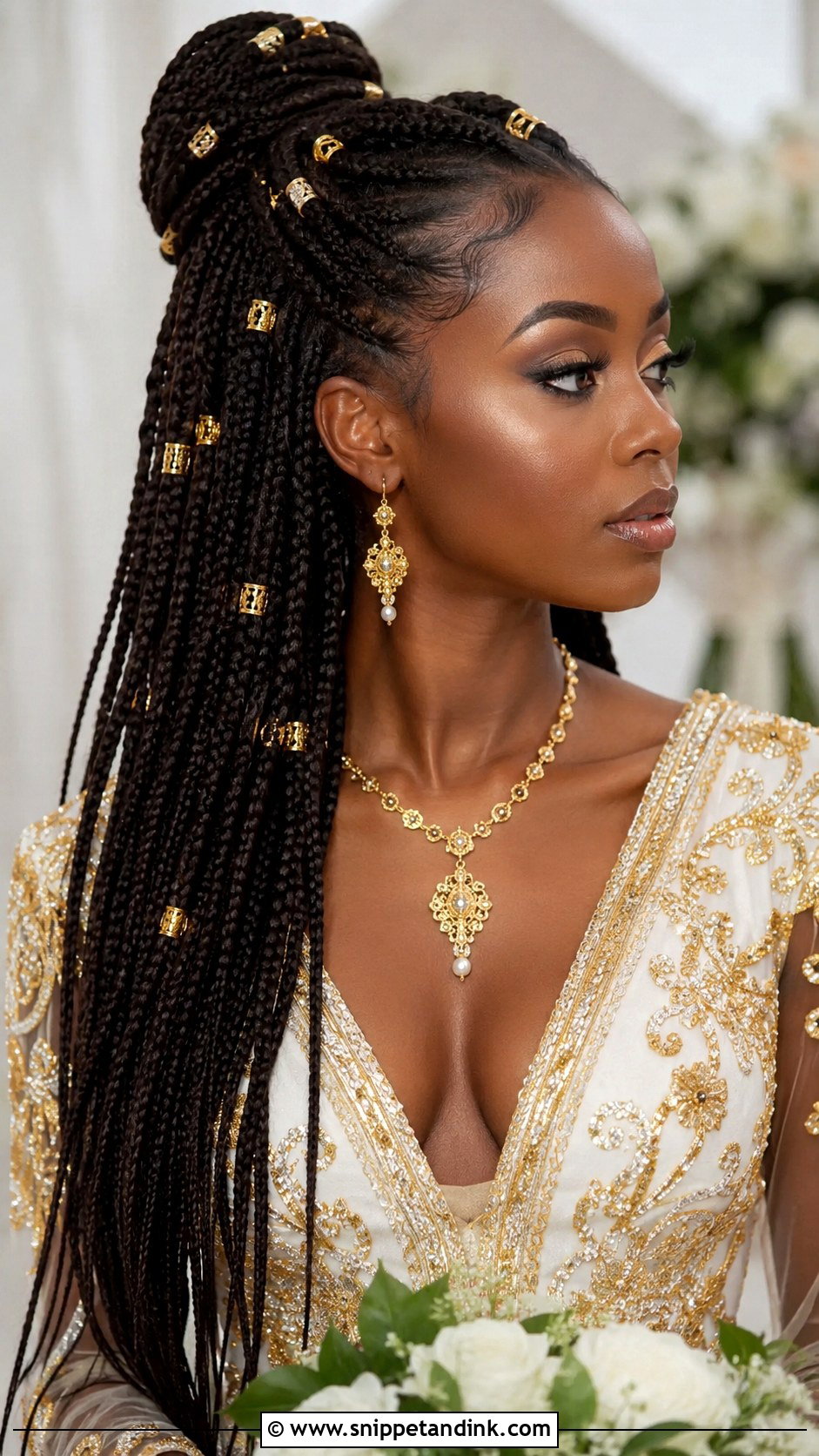 Box Braids With Gold Cuffs - Snippet and Ink - 20 Box Braids Wedding Hairstyles