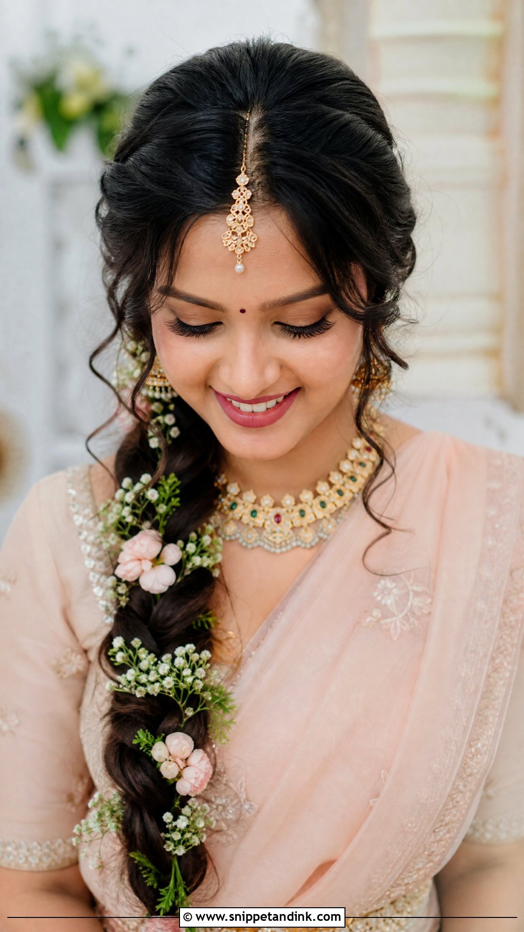 Braid With Floral Hair Vine - Snippet and Ink - 30 Kerala Bride Hairstyles