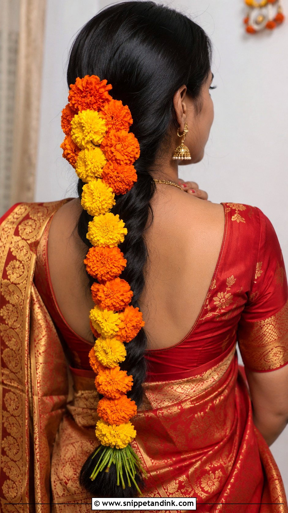 Braid With Marigold Flowers - Snippet and Ink - 25 South Indian Wedding Braids Hairstyles
