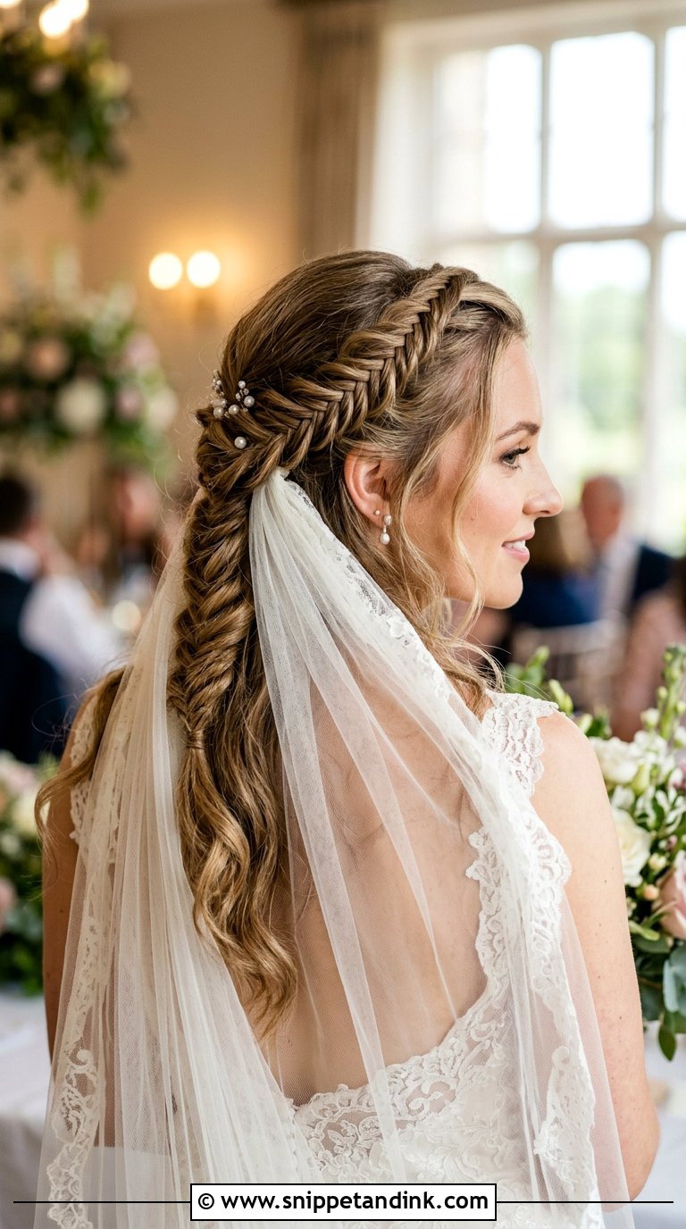 Braid With Veil Half Up Wedding Hair - Snippet and Ink - 20 Braided Half-Up Half-Down Wedding Hair Ideas