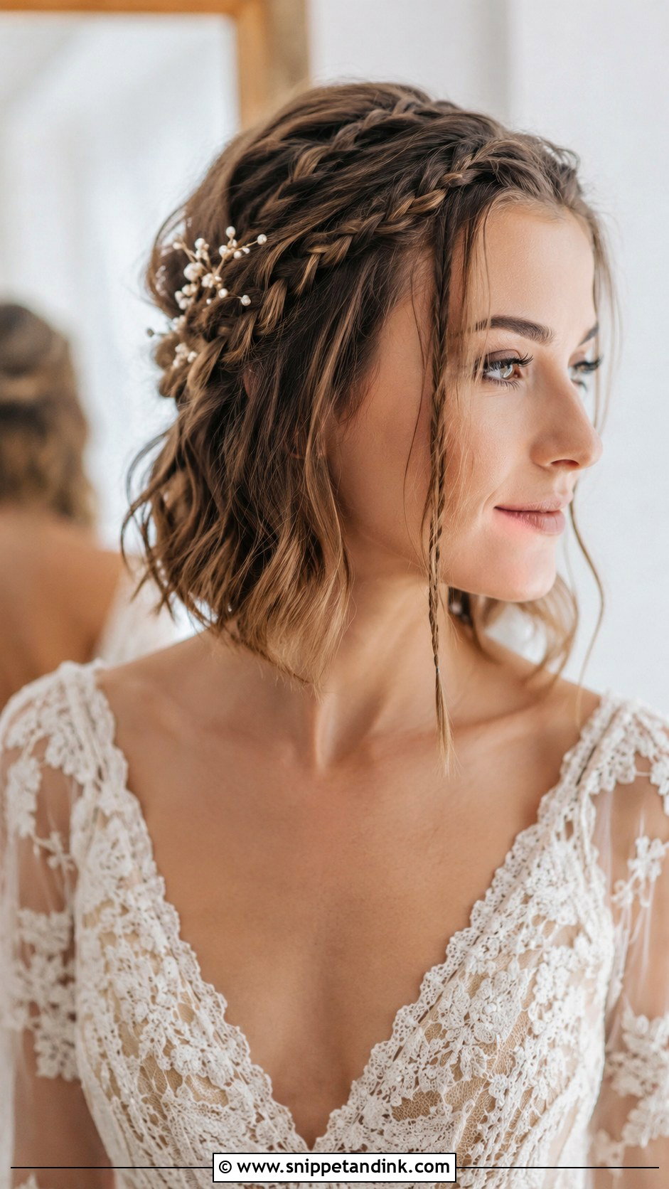 Braided Bob with Delicate Accessories - Snippet and Ink - 25 Bride with Short Hair Ideas