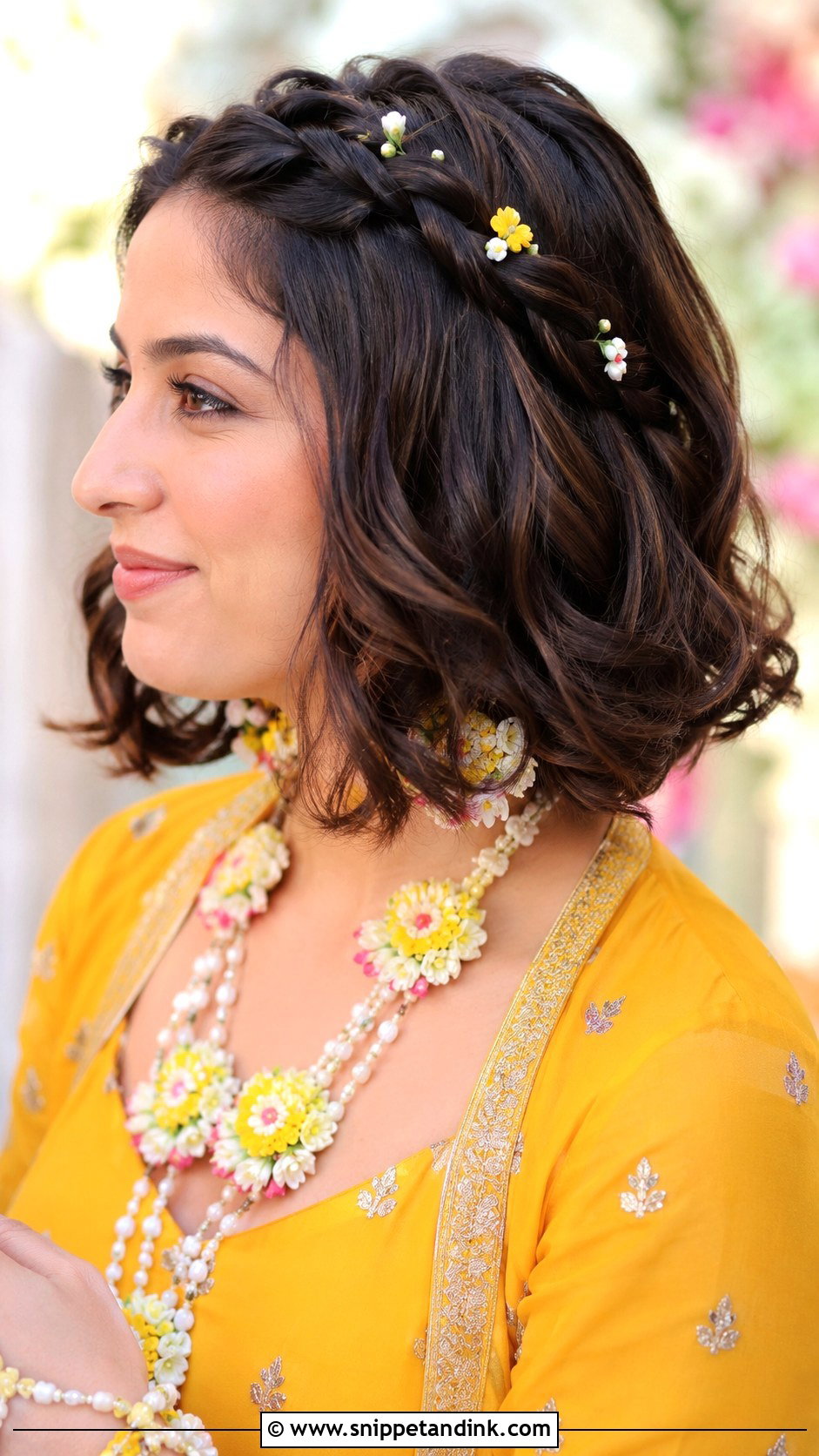 Braided Bob with Flowers - Snippet and Ink - 25 Short Hair Hairstyles for Wedding Indian