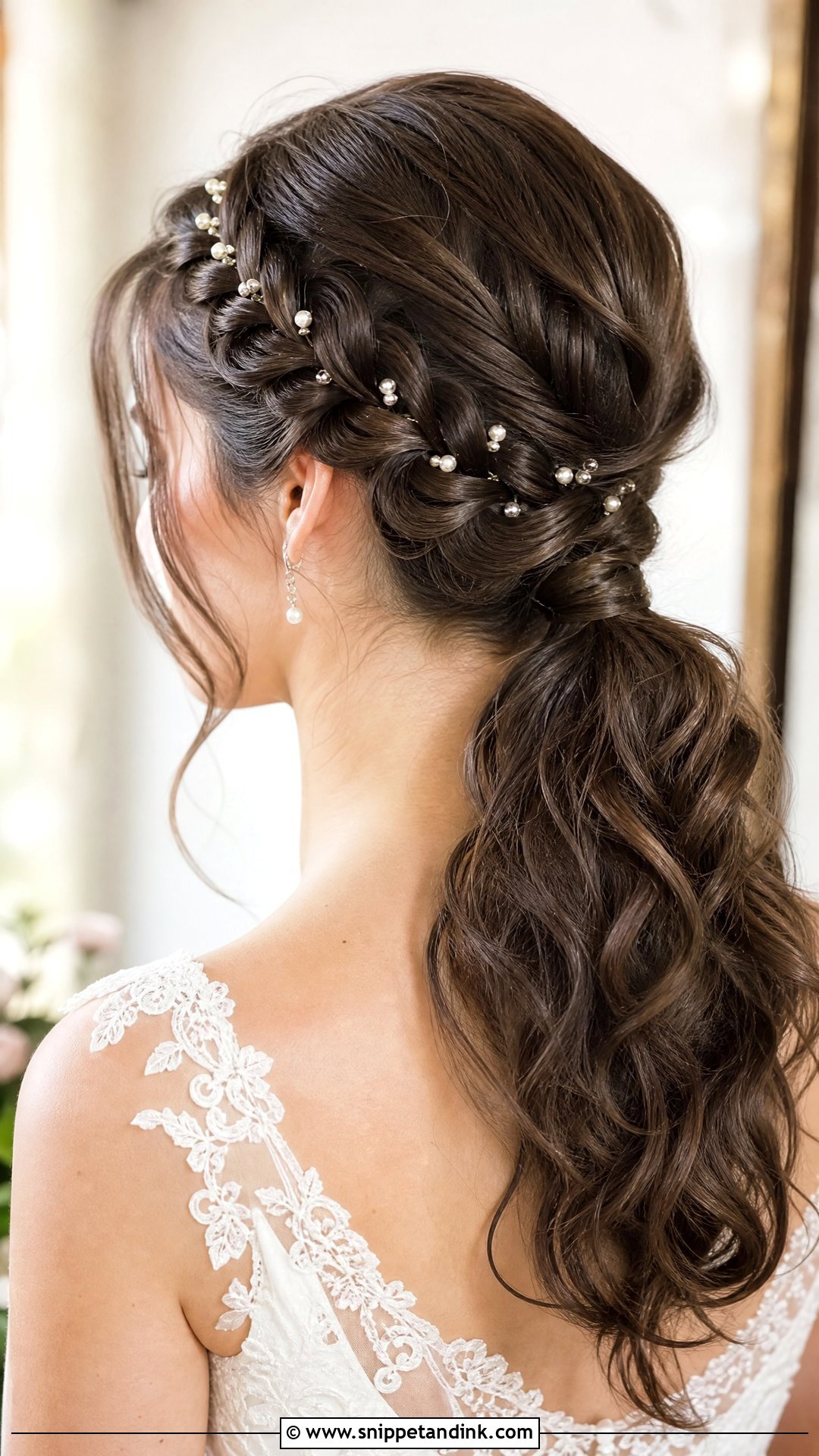 Braided Brunette Bridal Ponytail - Snippet and Ink - 15 Brunette Bridal Ponytail Hairstyles