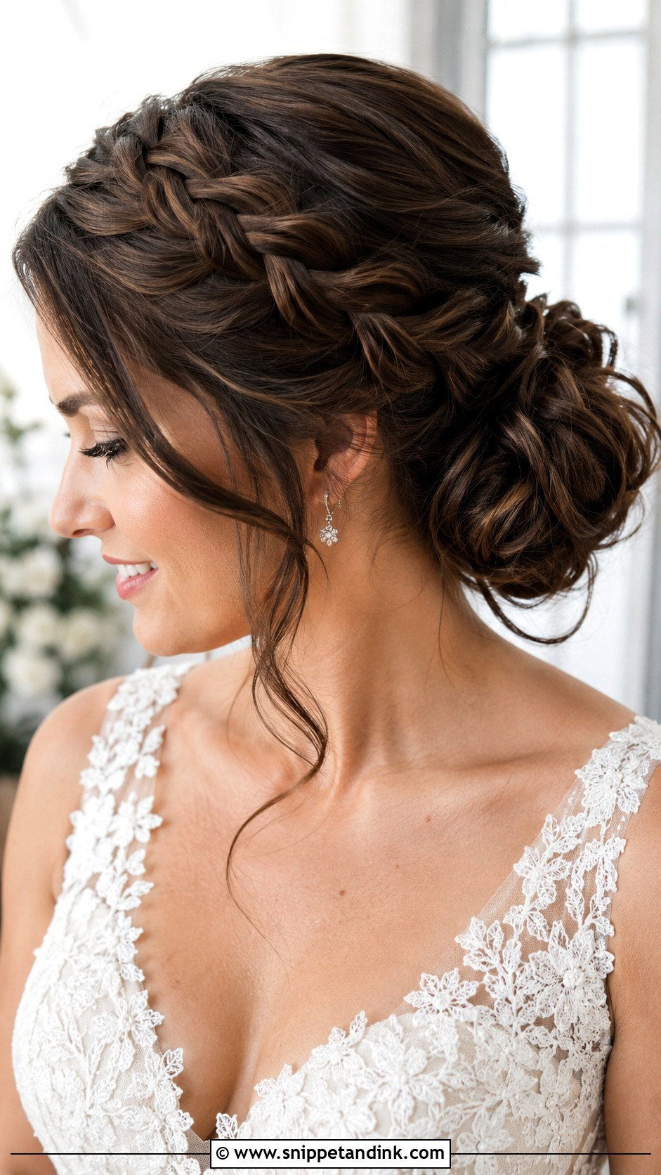Braided Brunette Low Bun Wedding Hair - Snippet and Ink - 15 Low Bun Brunette Wedding Hair Ideas