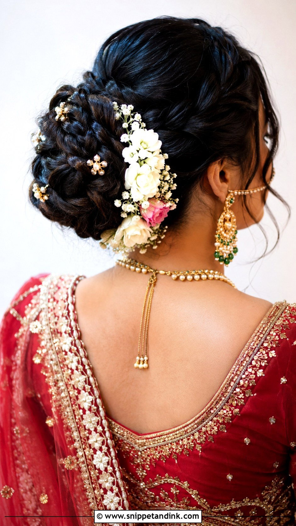 Braided Bun Bridal Hairstyle With Dupatta - Snippet and Ink - 20 Indian Bridal Hairstyles with Dupatta