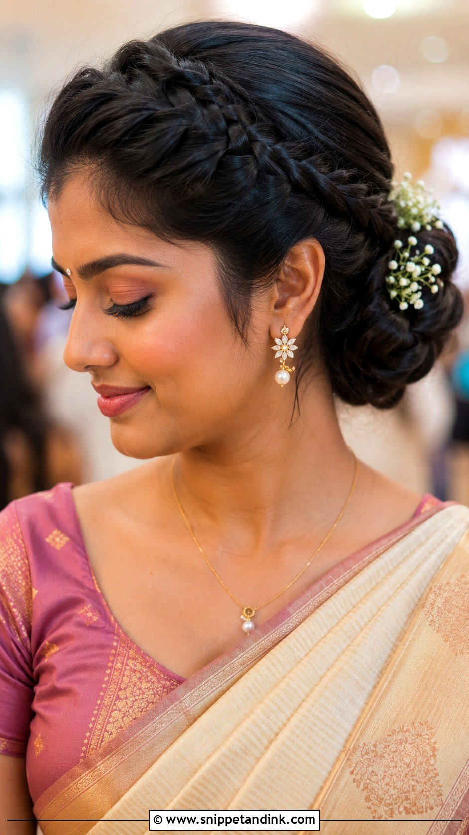 Braided Bun Bridesmaid Hairstyle for Saree - Snippet and Ink - 25 Bridesmaid Hairstyles for Saree